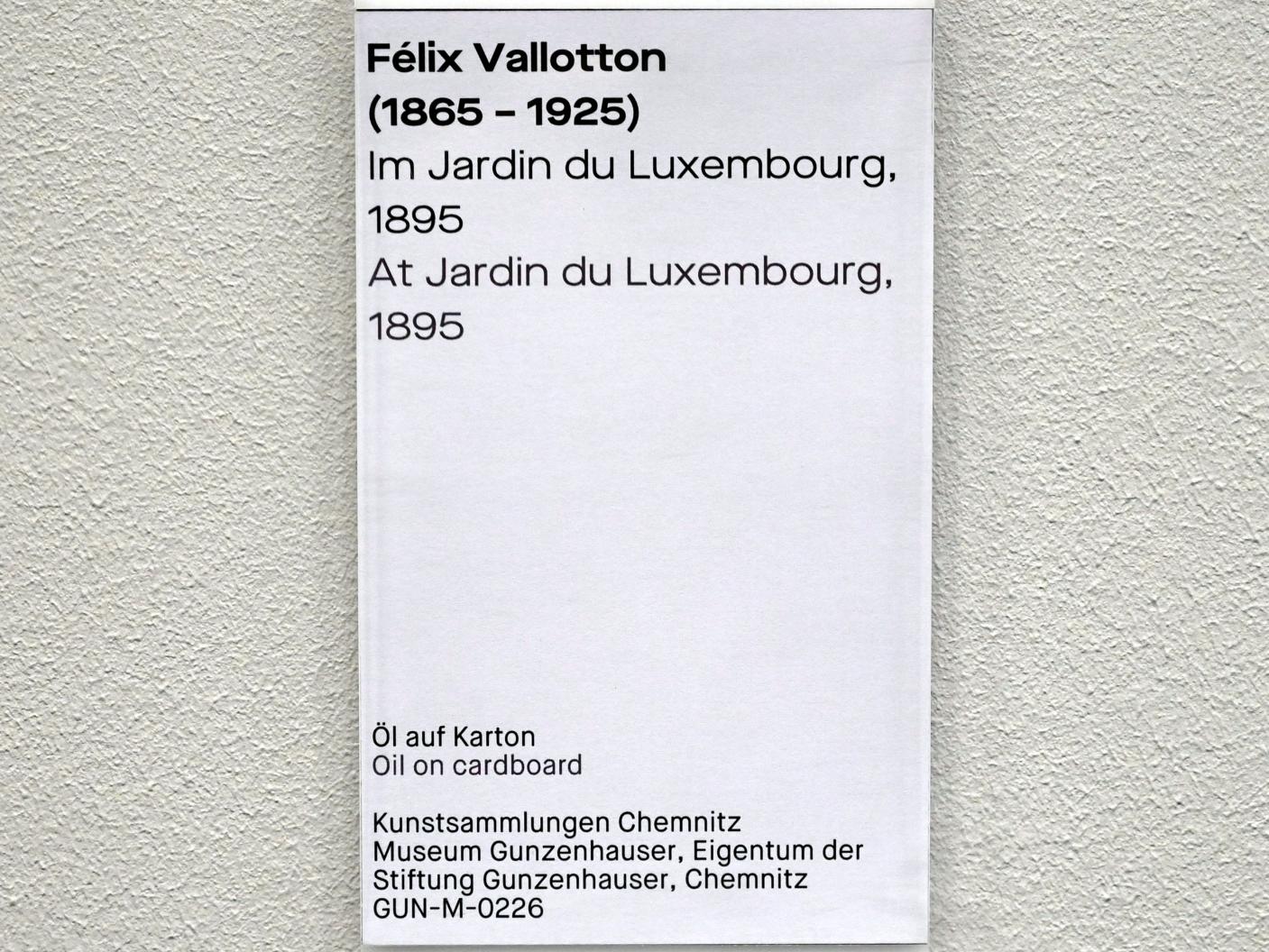 Félix Vallotton (1895–1921), Im Jardin du Luxembourg, Chemnitz, Museum Gunzenhauser, Saal 3.2 - Vorbild Frankreich, 1895, Bild 2/2