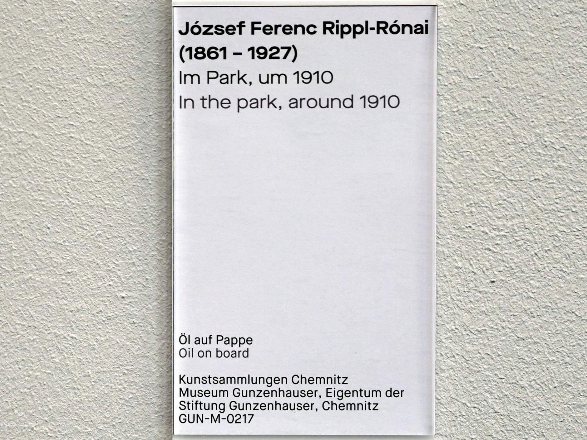 József Rippl-Rónai (1905–1912), Im Park, Chemnitz, Museum Gunzenhauser, Saal 3.3 - Würdigung der heimischen Natur, um 1910, Bild 2/2