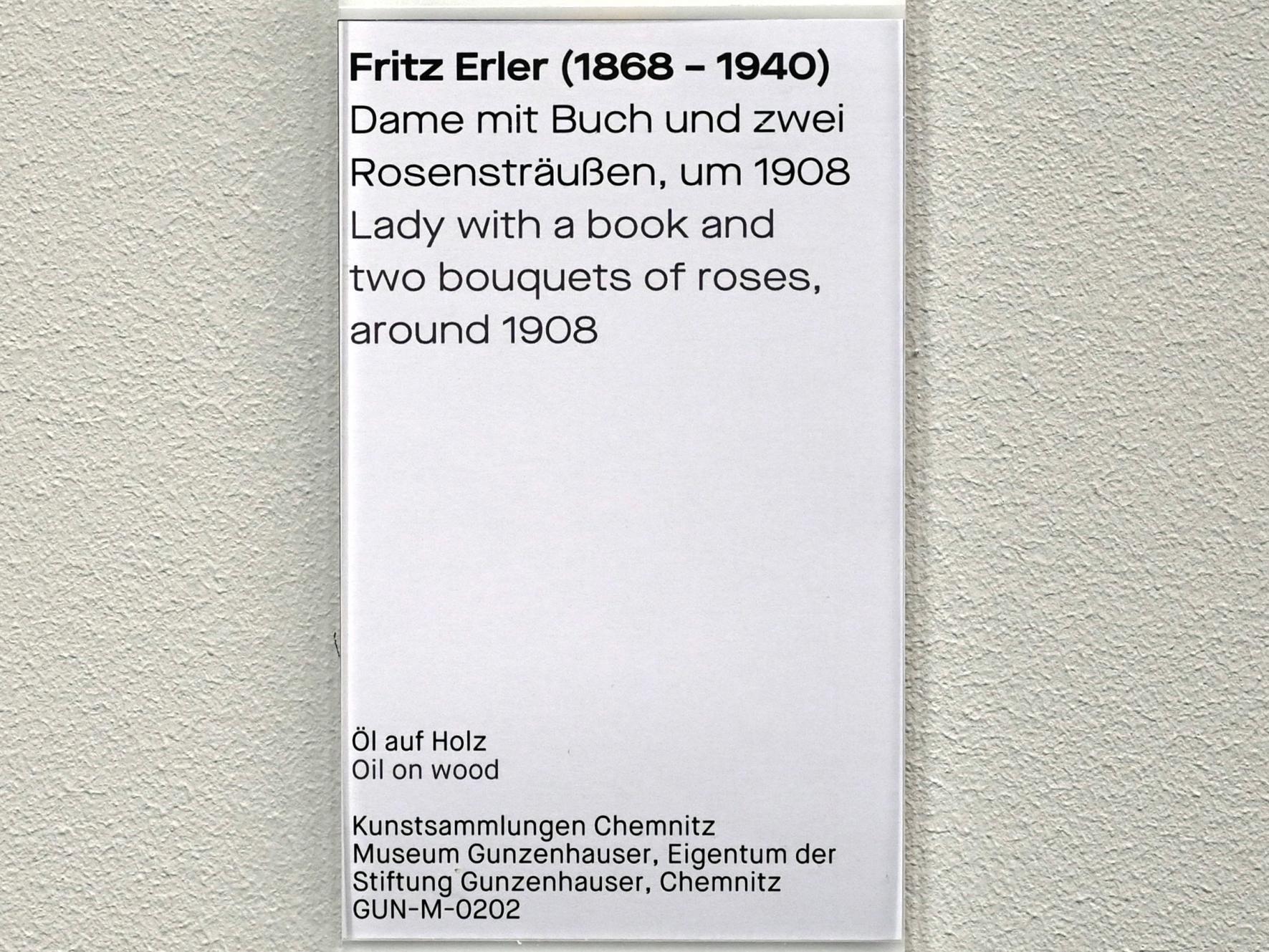 Fritz Erler (1897–1925), Dame mit Buch und zwei Rosensträußen, Chemnitz, Museum Gunzenhauser, Saal 3.3 - Würdigung der heimischen Natur, um 1908, Bild 2/2