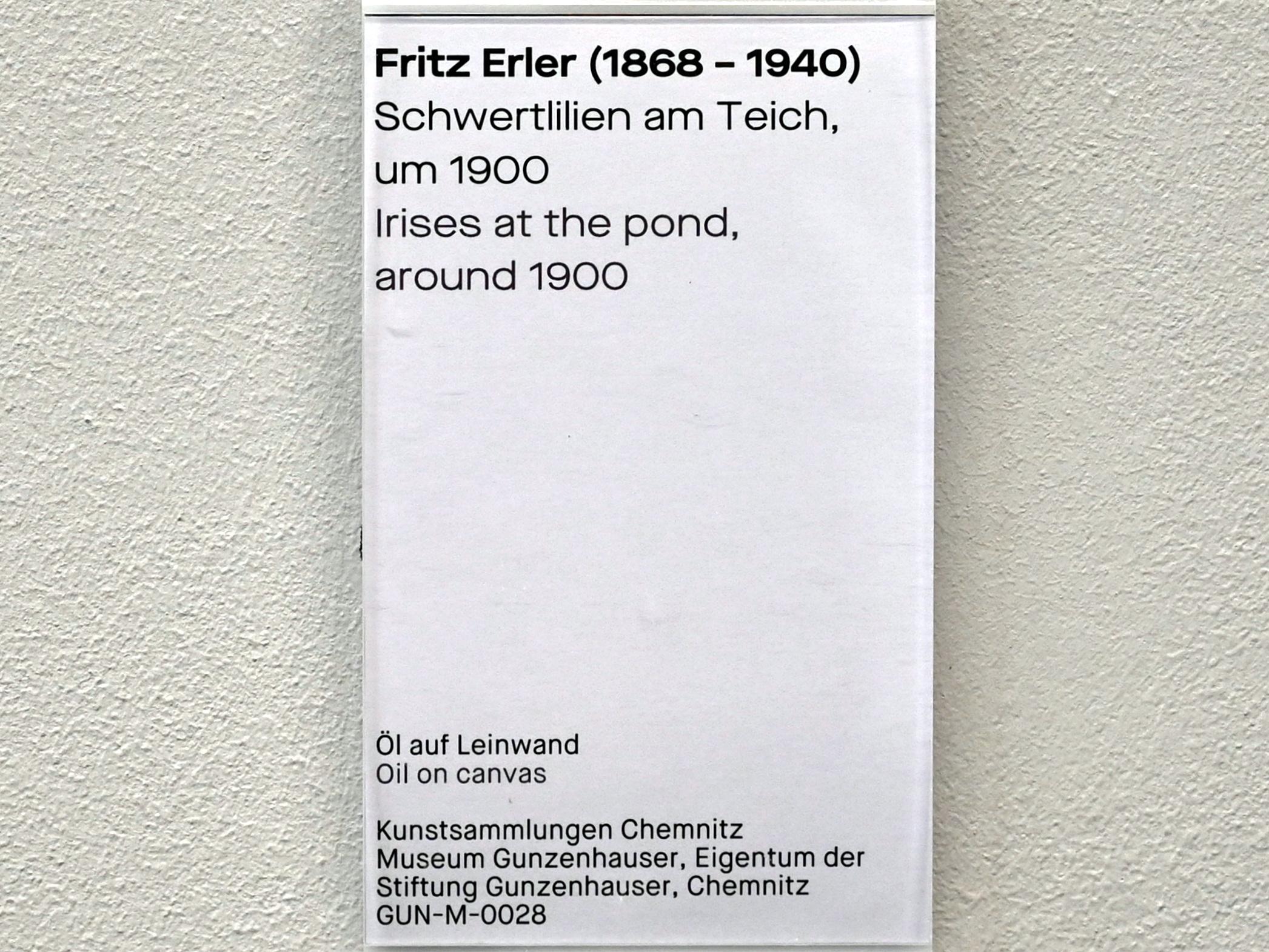 Fritz Erler (1897–1925), Schwertlilien am Teich, Chemnitz, Museum Gunzenhauser, Saal 3.3 - Würdigung der heimischen Natur, um 1900, Bild 2/2