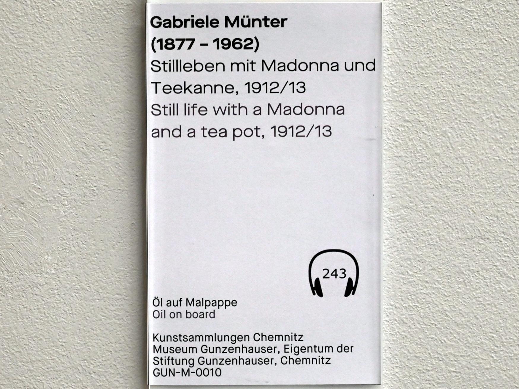 Gabriele Münter (1903–1954), Stillleben mit Madonna und Teekanne, Chemnitz, Museum Gunzenhauser, Saal 3.5 - Murnau, 1912–1913, Bild 2/2