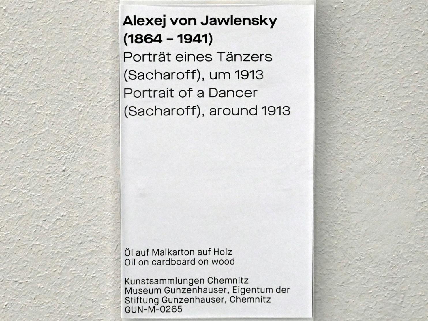Alexej von Jawlensky (1893–1938), Porträt eines Tänzers (Sacharoff), Chemnitz, Museum Gunzenhauser, Saal 3.8 - Alexej von Jawlensky, um 1913, Bild 2/2