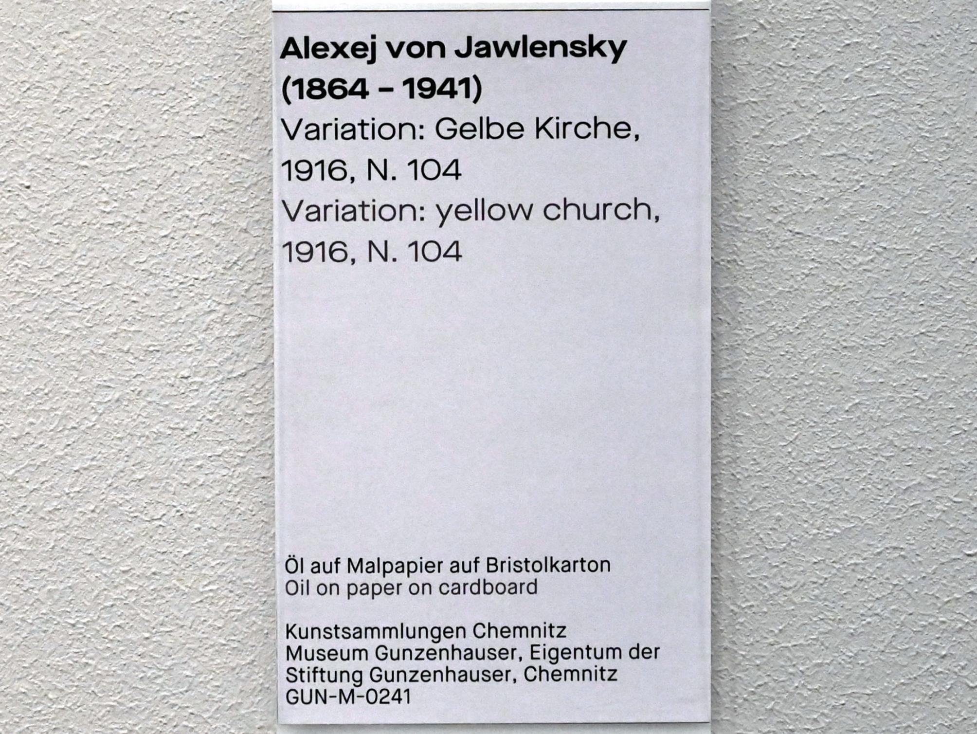 Alexej von Jawlensky (1893–1938), Variation: Gelbe Kirche, Chemnitz, Museum Gunzenhauser, Saal 3.9, 1916, Bild 2/2
