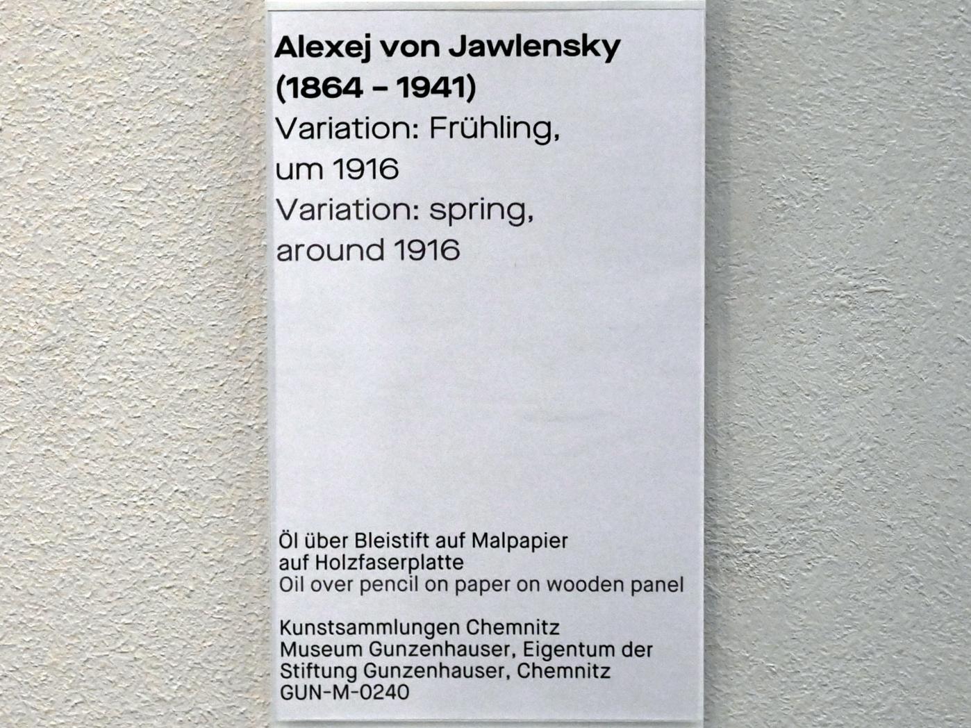 Alexej von Jawlensky (1893–1938), Variation: Frühling, Chemnitz, Museum Gunzenhauser, Saal 3.9, um 1916, Bild 2/2