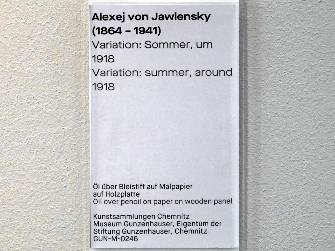 Alexej von Jawlensky (1893–1938), Variation: Sommer, Chemnitz, Museum Gunzenhauser, Saal 3.9, um 1918, Bild 2/2