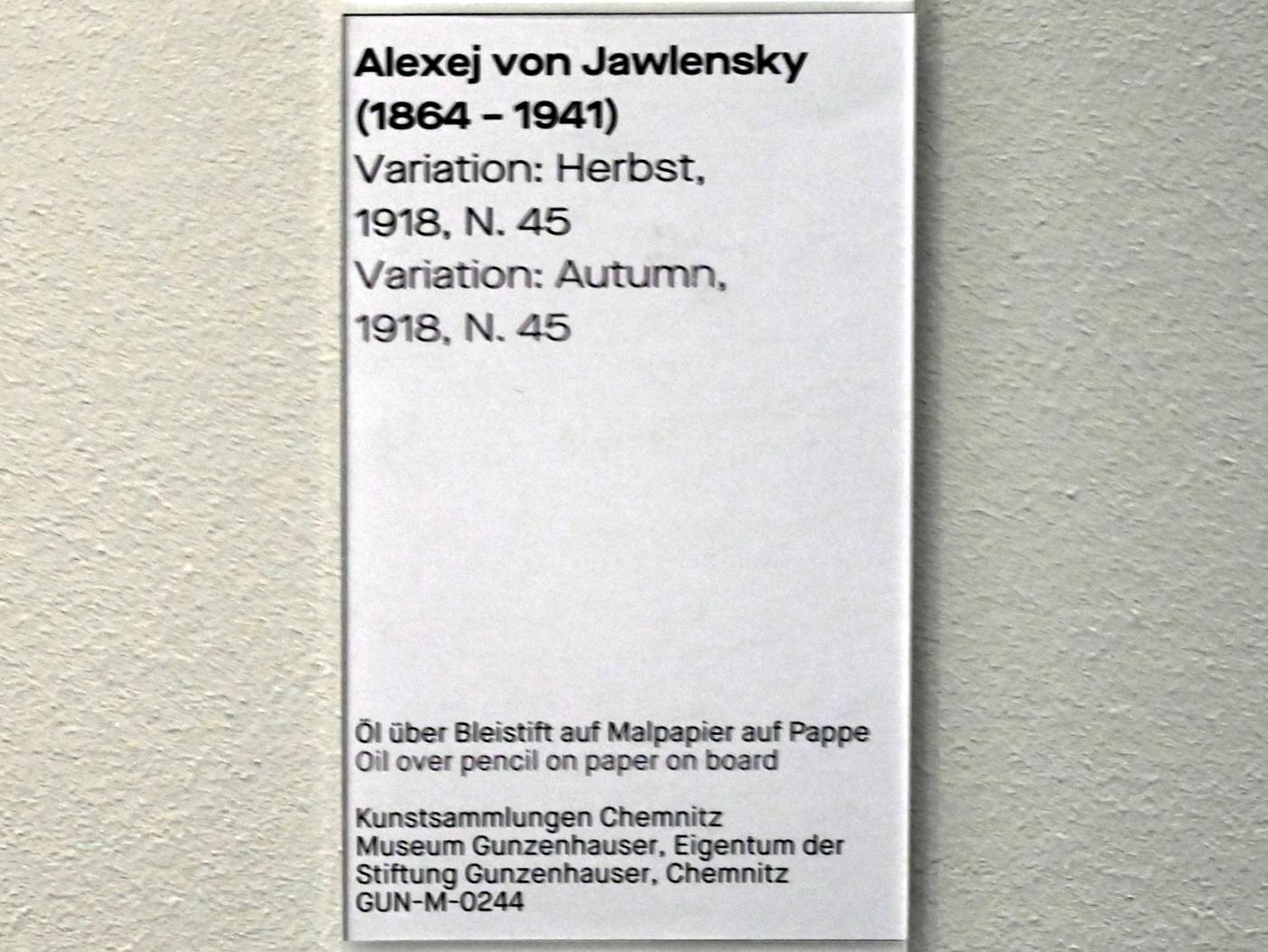 Alexej von Jawlensky (1893–1938), Variation: Herbst, Chemnitz, Museum Gunzenhauser, Saal 3.9, 1918, Bild 2/2