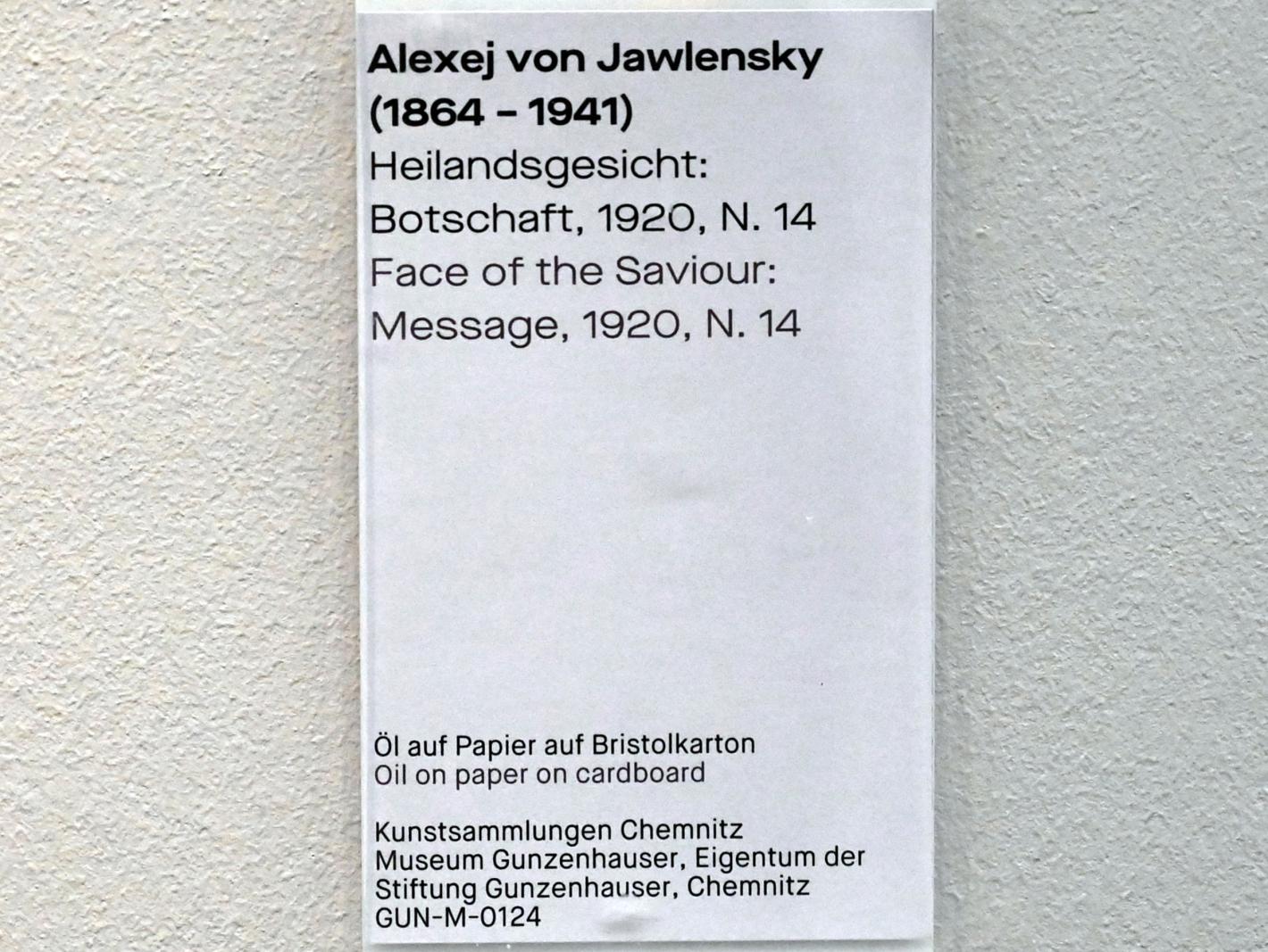 Alexej von Jawlensky (1893–1938), Heilandsgesicht: Botschaft, Chemnitz, Museum Gunzenhauser, Saal 3.10, 1920, Bild 2/2