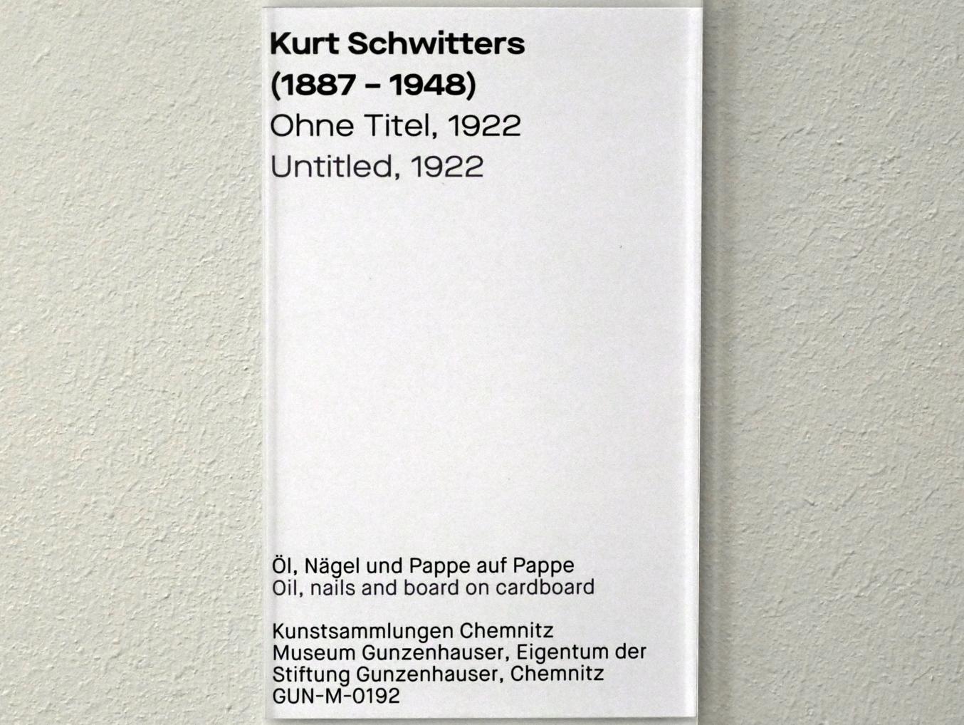 Kurt Schwitters (1919–1947), Ohne Titel, Chemnitz, Museum Gunzenhauser, Saal 3.11 - Bauhaus, 1922, Bild 2/2