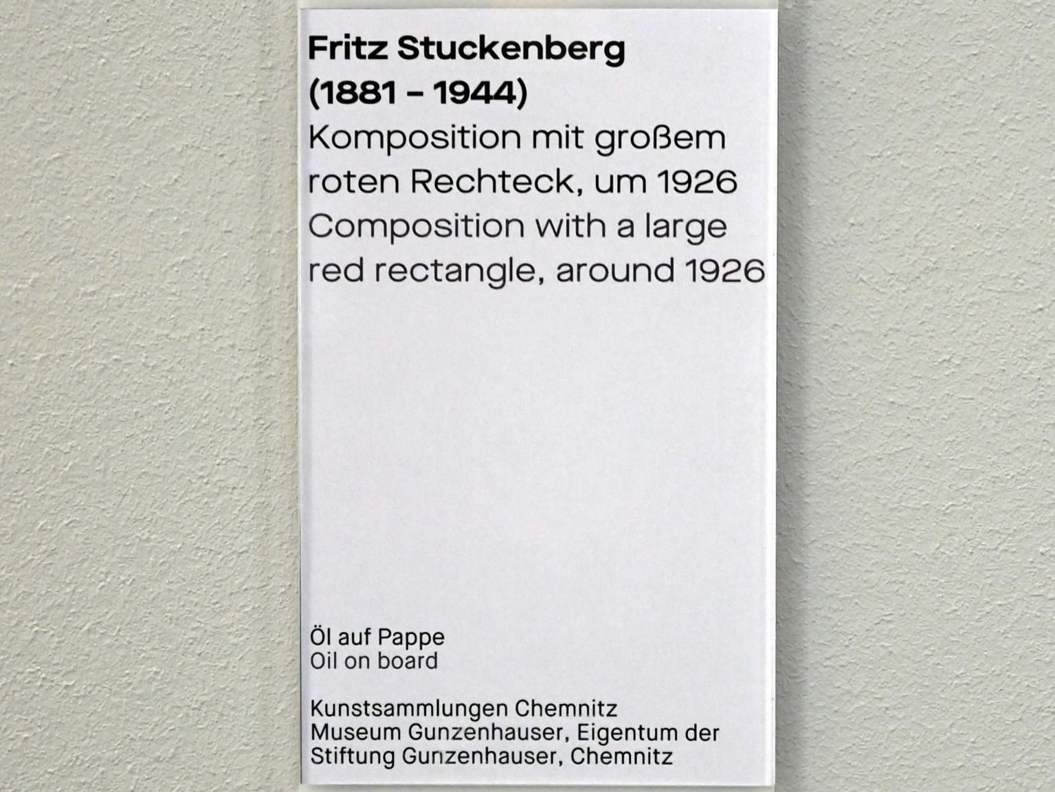 Fritz Stuckenberg (1924–1926), Komposition mit großem roten Rechteck, Chemnitz, Museum Gunzenhauser, Saal 3.11 - Bauhaus, um 1926, Bild 2/2