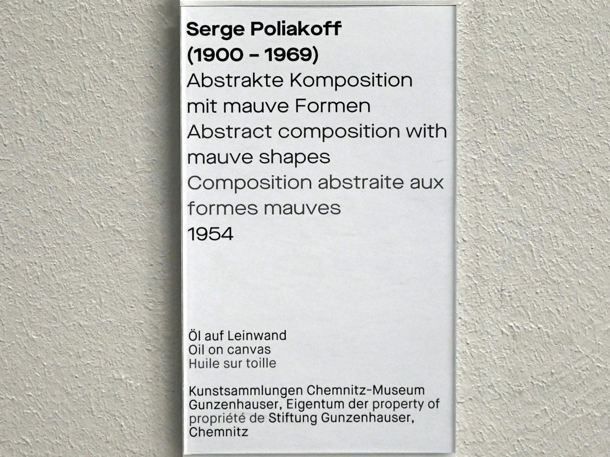 Serge Poliakoff (1936–1968), Abstrakte Komposition mit mauve Formen, Chemnitz, Museum Gunzenhauser, Saal 2.5 - Serge Poliakoff, 1954, Bild 2/2
