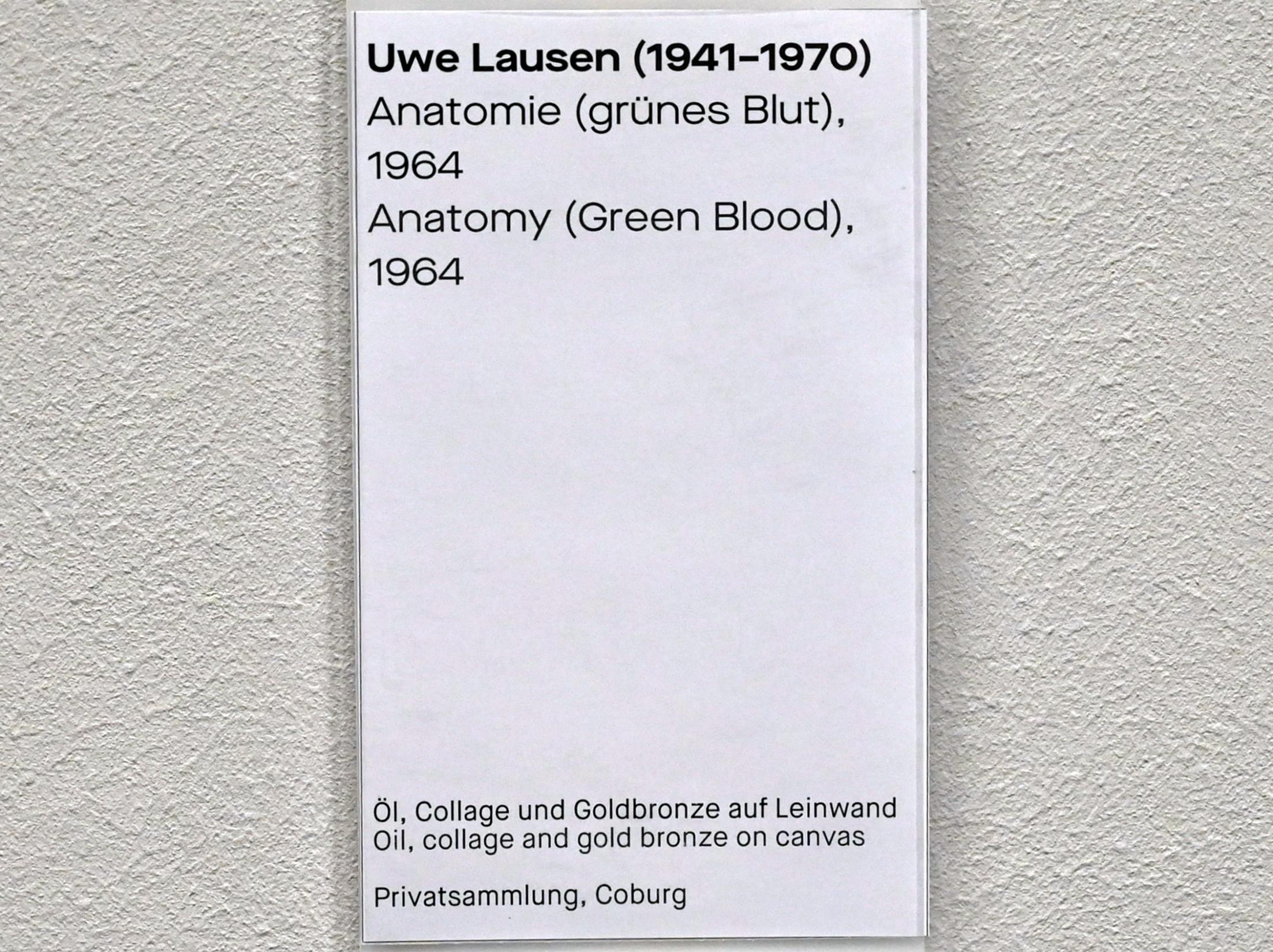 Uwe Lausen (1962–1969), Anatomie (grünes Blut), Chemnitz, Museum Gunzenhauser, Saal 1.3 - Uwe Lausen und Heide Stolz, 1964, Bild 2/2