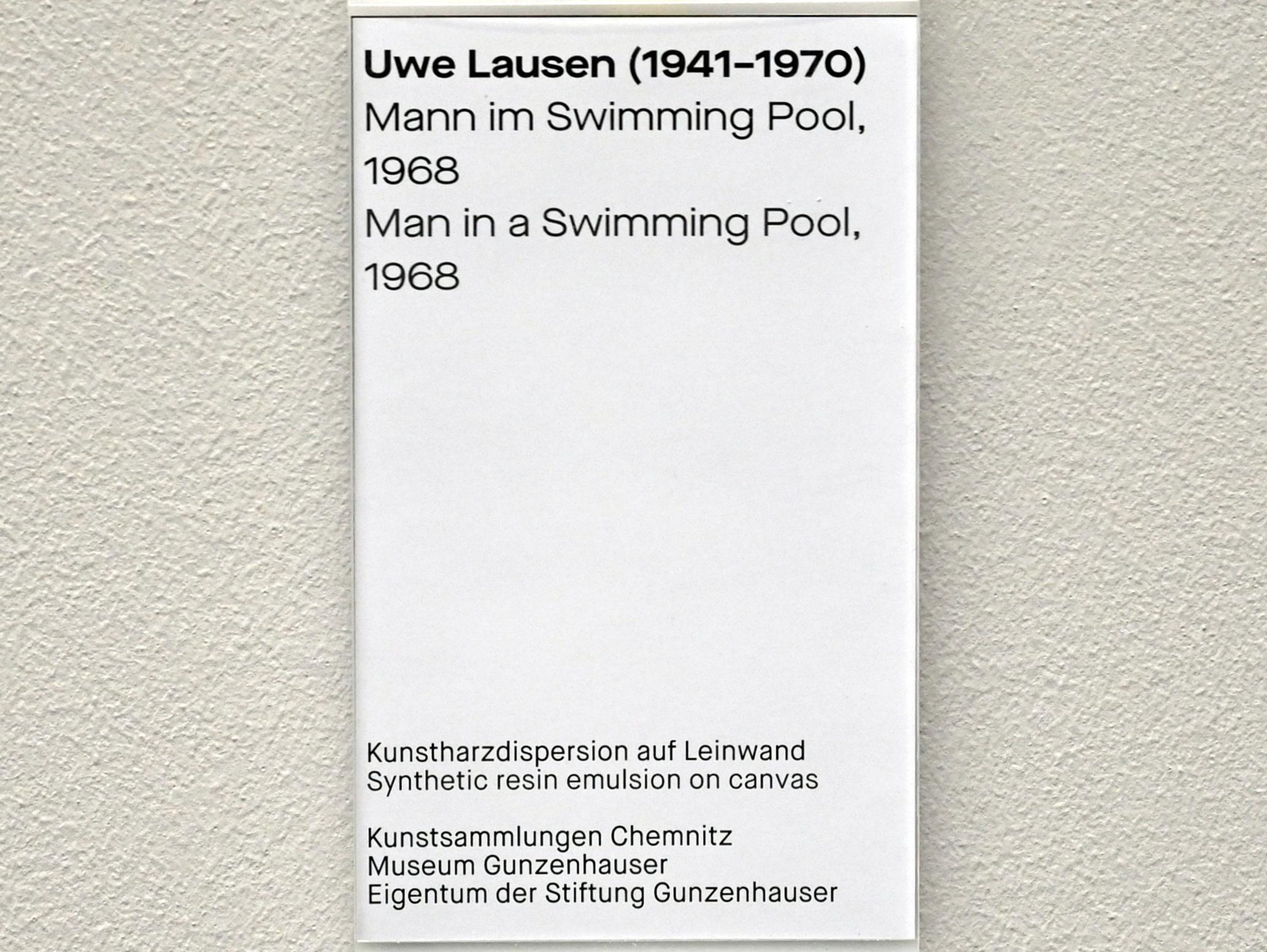 Uwe Lausen (1962–1969), Mann im Swimming Pool, Chemnitz, Museum Gunzenhauser, Saal 1.9 - Uwe Lausen und Heide Stolz, 1968, Bild 2/2