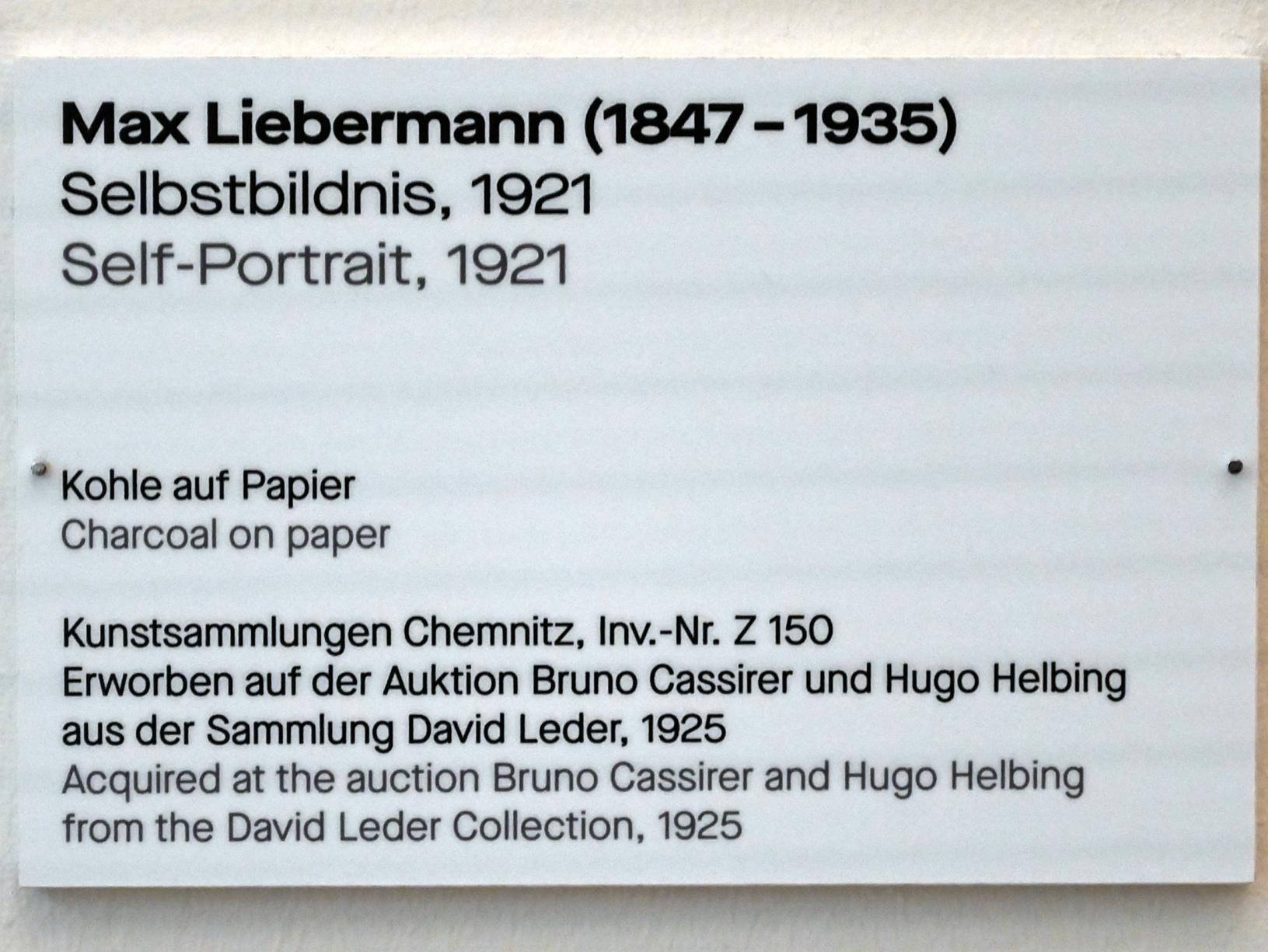 Max Liebermann (1872–1929), Selbstbildnis, Chemnitz, Kunstsammlungen am Theaterplatz, Saal 1, 1921, Bild 2/2