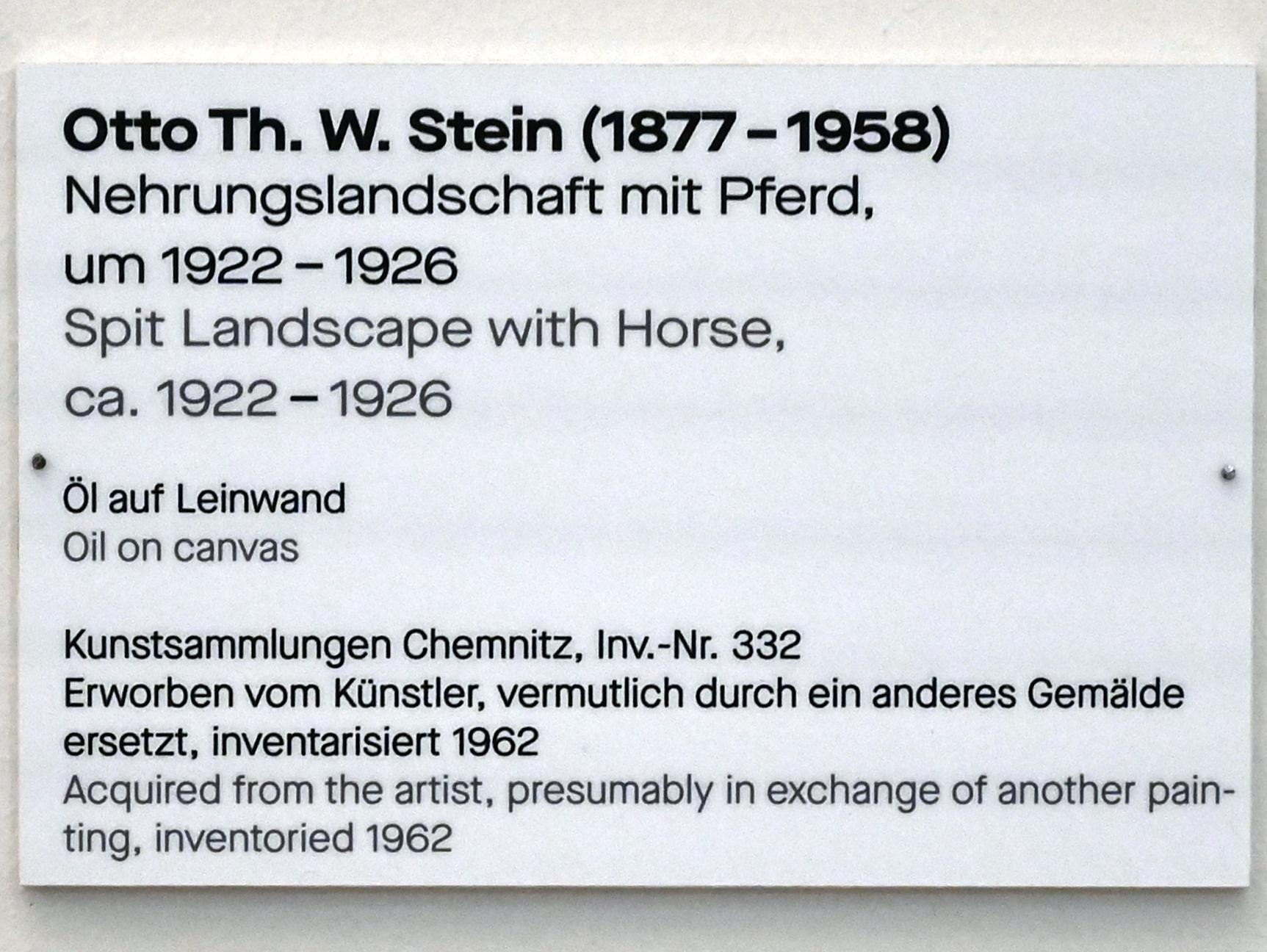 Otto Th. W. Stein (1920–1925), Nehrungslandschaft mit Pferd, Chemnitz, Kunstsammlungen am Theaterplatz, Saal 1, um 1922–1926, Bild 2/2