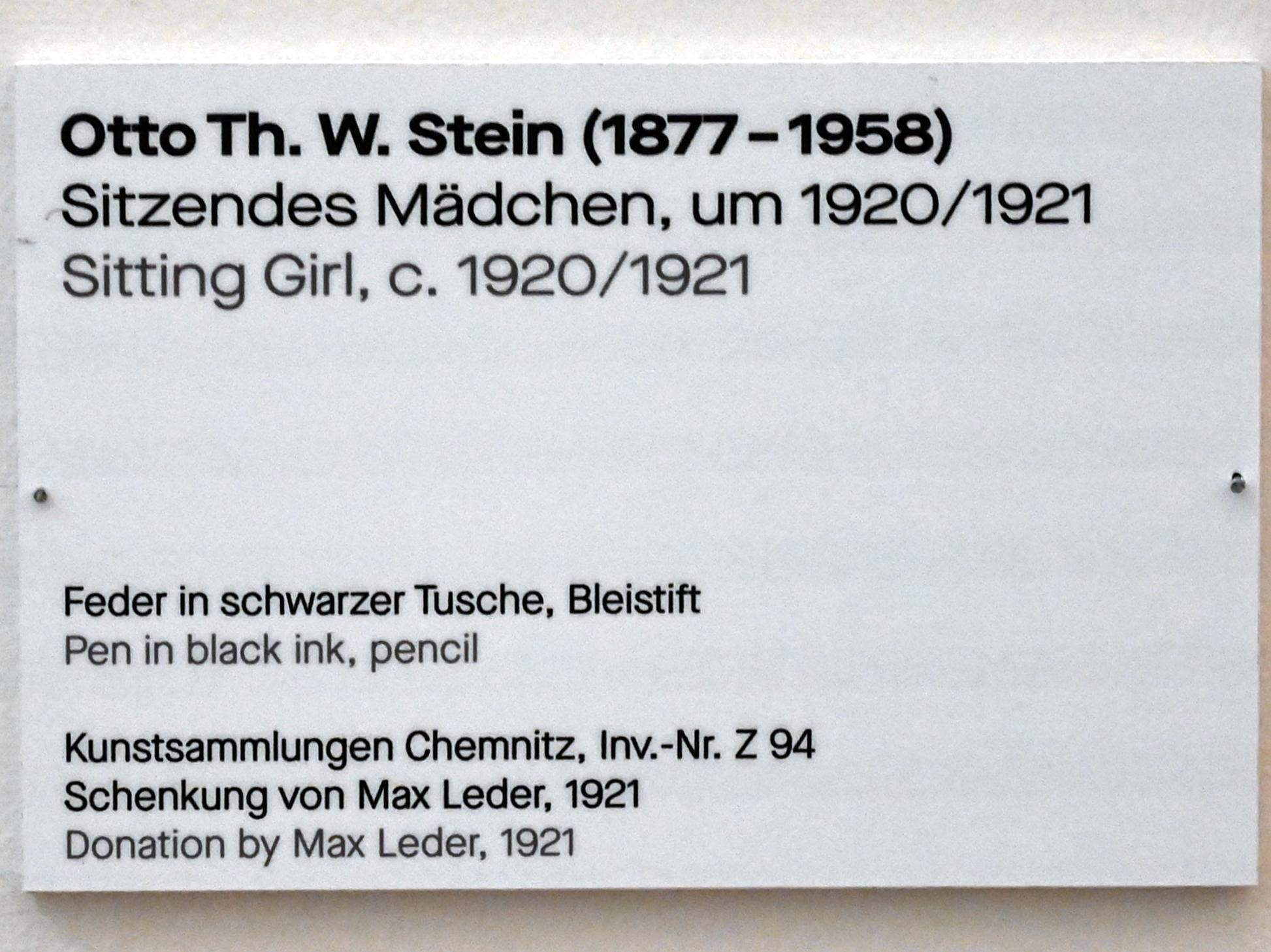 Otto Th. W. Stein (1920–1925), Sitzendes Mädchen, Chemnitz, Kunstsammlungen am Theaterplatz, Saal 1, um 1920–1921, Bild 2/2