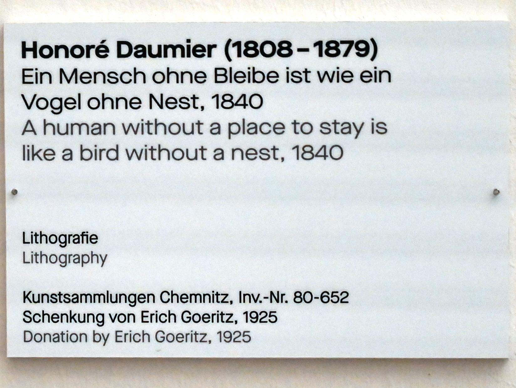 Honoré Daumier (1840–1868), Ein Mensch ohne Bleibe ist wie ein Vogel ohne Nest, Chemnitz, Kunstsammlungen am Theaterplatz, Saal 1, 1840, Bild 2/2
