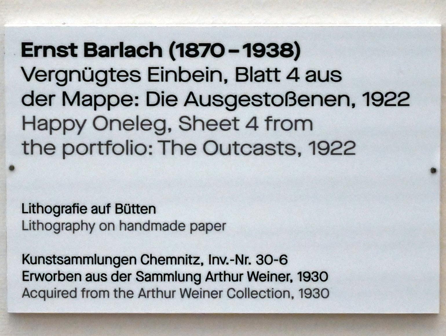Ernst Barlach (1906–1936), Vergnügtes Einbein, Chemnitz, Kunstsammlungen am Theaterplatz, Saal 1, 1922, Bild 2/2