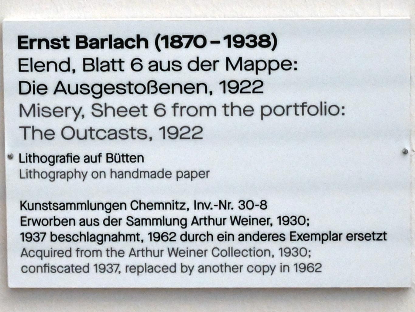Ernst Barlach (1906–1936), Elend, Chemnitz, Kunstsammlungen am Theaterplatz, Saal 1, 1922, Bild 2/2