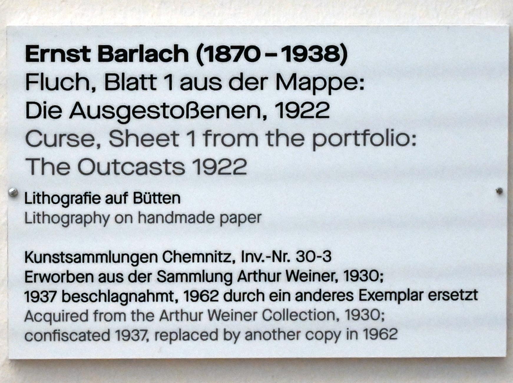 Ernst Barlach (1906–1936), Fluch, Chemnitz, Kunstsammlungen am Theaterplatz, Saal 1, 1922, Bild 2/2