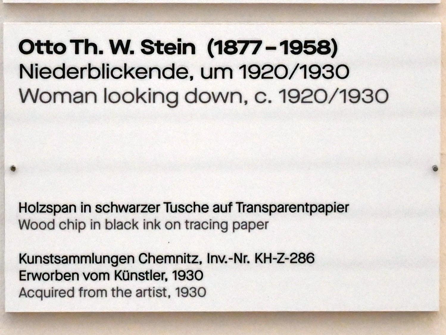 Otto Th. W. Stein (1920–1925), Niederblickende, Chemnitz, Kunstsammlungen am Theaterplatz, Saal 1, um 1920–1930, Bild 2/2