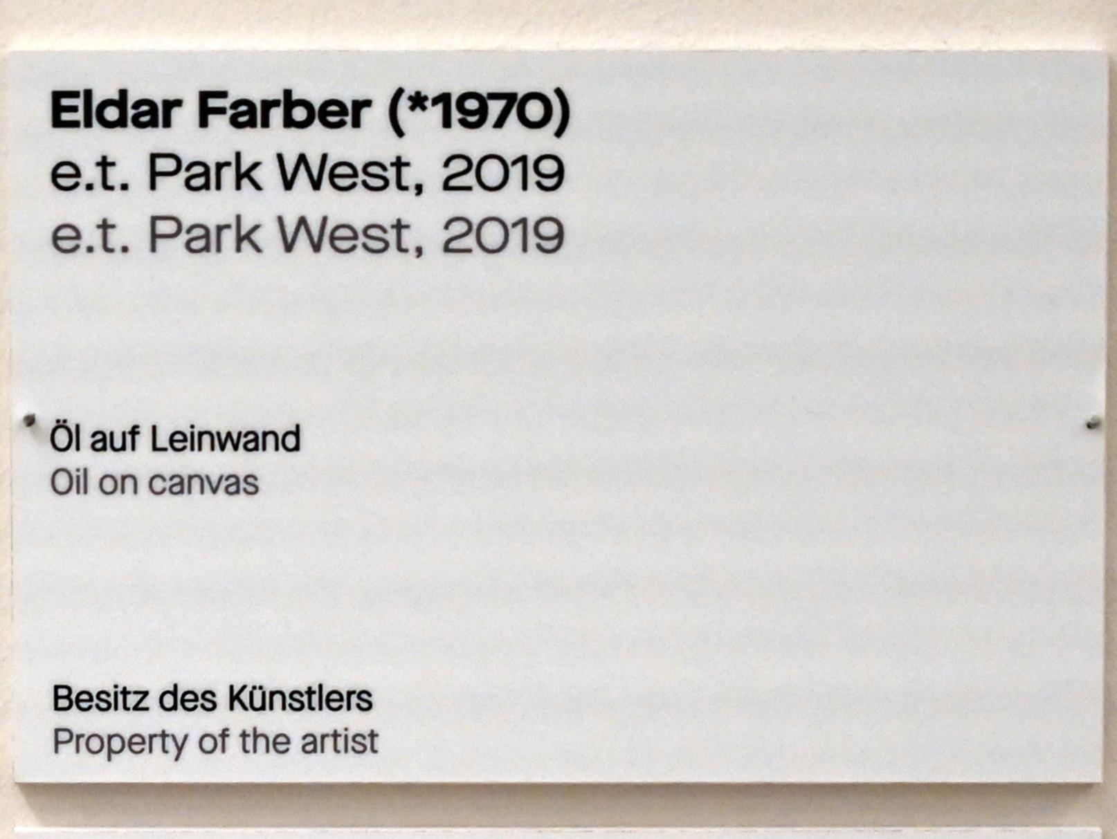 Eldar Farber (2011–2019), e.t. Park West, Chemnitz, Kunstsammlungen am Theaterplatz, Saal 1, 2019, Bild 2/2