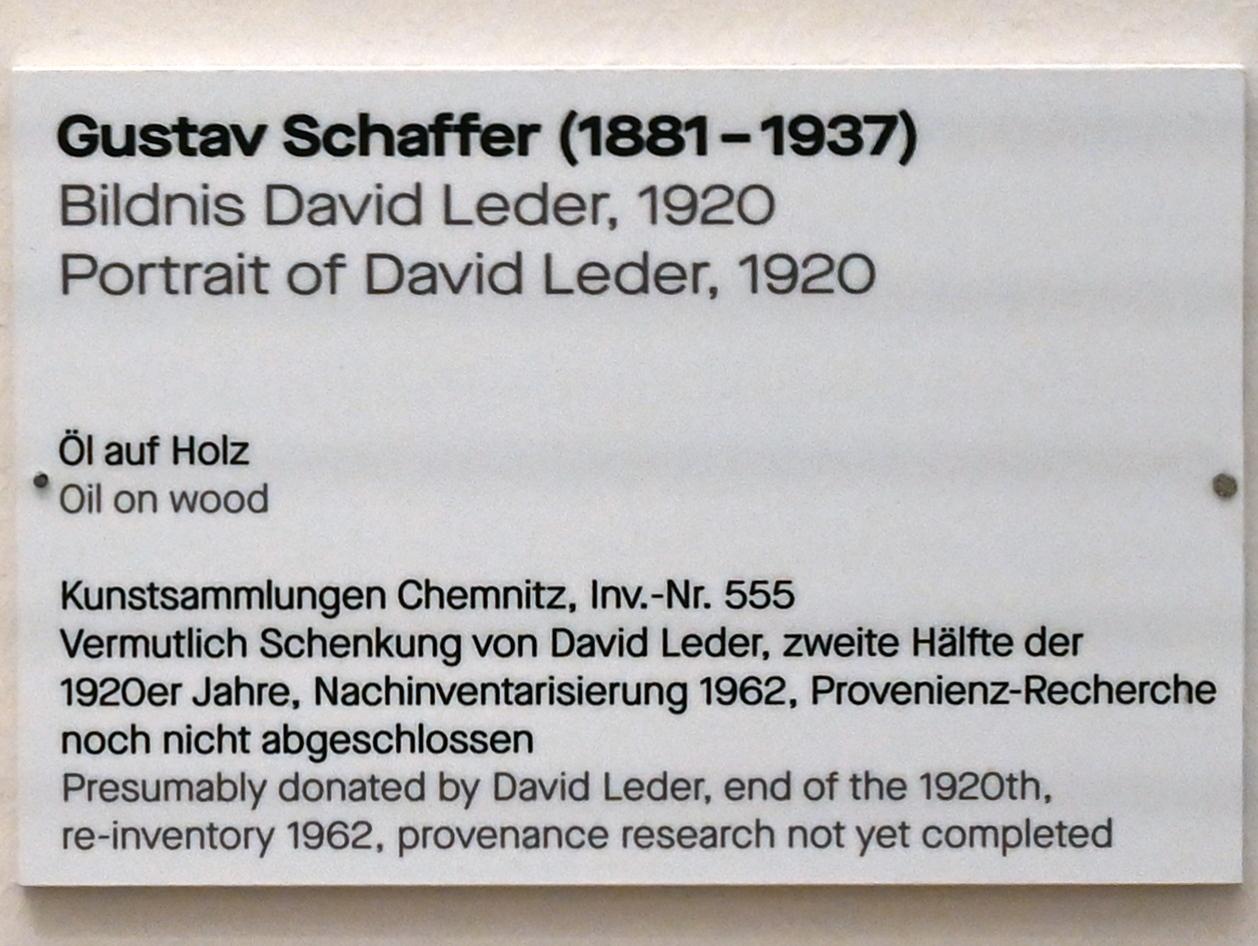 Gustav Schaffer (1920), Bildnis David Leder, Chemnitz, Kunstsammlungen am Theaterplatz, Saal 1, 1920, Bild 2/2