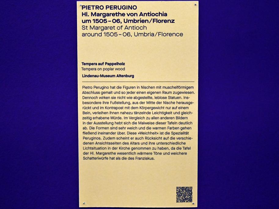 Pietro Perugino (Pietro di Cristoforo Vannucci) (1474–1517), Hl. Margarethe von Antiochia, Florenz, Kirche Santissima Annunziata, jetzt Chemnitz, Kunstsammlungen am Theaterplatz, Saal 2, um 1505–1506, Bild 2/2