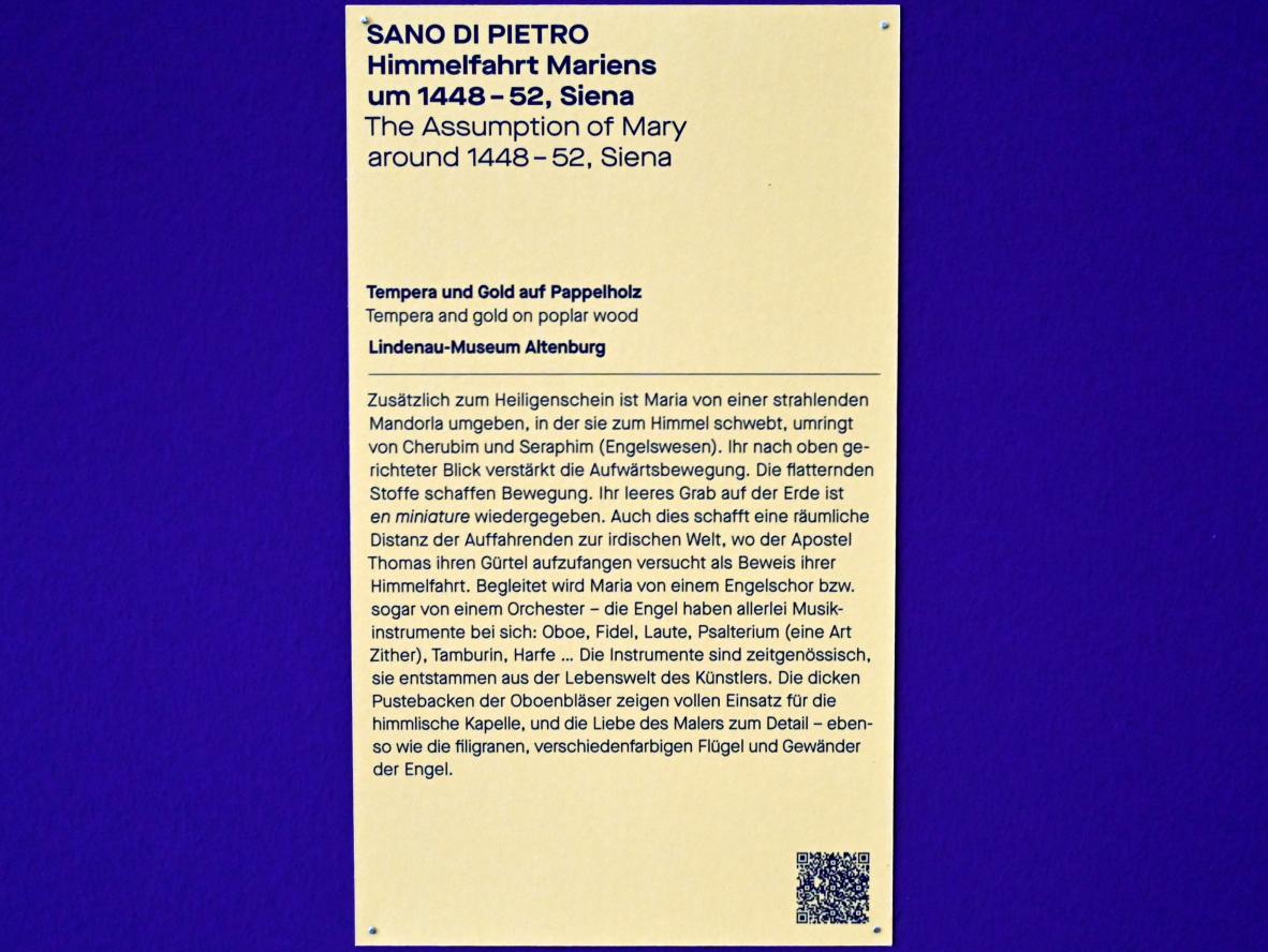 Sano di Pietro (1437–1481), Himmelfahrt Mariens, Chemnitz, Kunstsammlungen am Theaterplatz, Saal 2, um 1448–1452, Bild 2/2