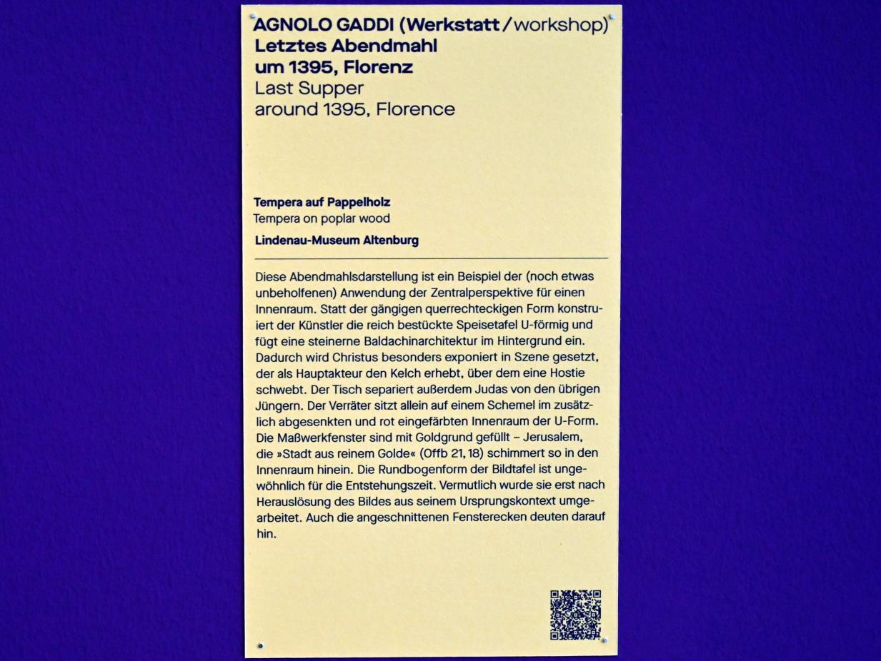Agnolo Gaddi (Werkstatt) (1395), Letztes Abendmahl, Chemnitz, Kunstsammlungen am Theaterplatz, Saal 2, um 1395, Bild 2/2