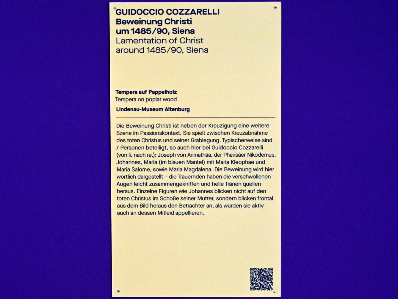 Guidoccio Cozzarelli (1487), Beweinung Christi, Chemnitz, Kunstsammlungen am Theaterplatz, Saal 2, um 1485–1490, Bild 2/2