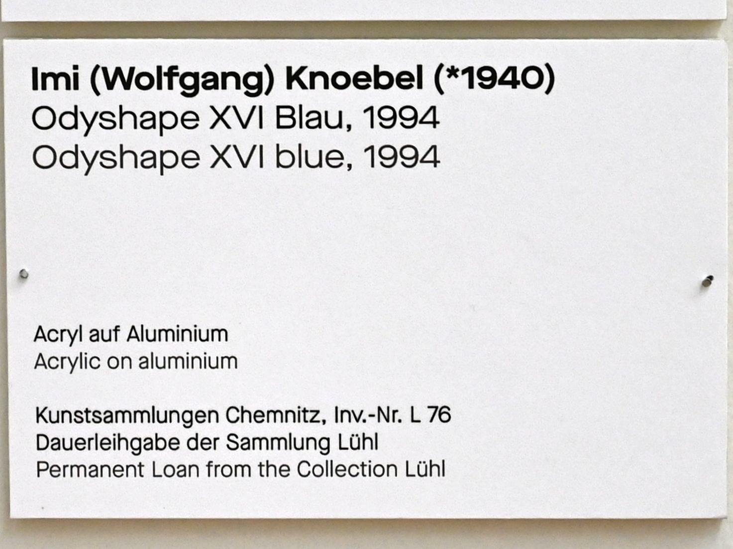 Imi Knoebel (Klaus Wolf Knoebel) (1968–1995), Odyshape XVI Blau, Chemnitz, Kunstsammlungen am Theaterplatz, Form Fläche Geste, Saal 1, 1994, Bild 5/5