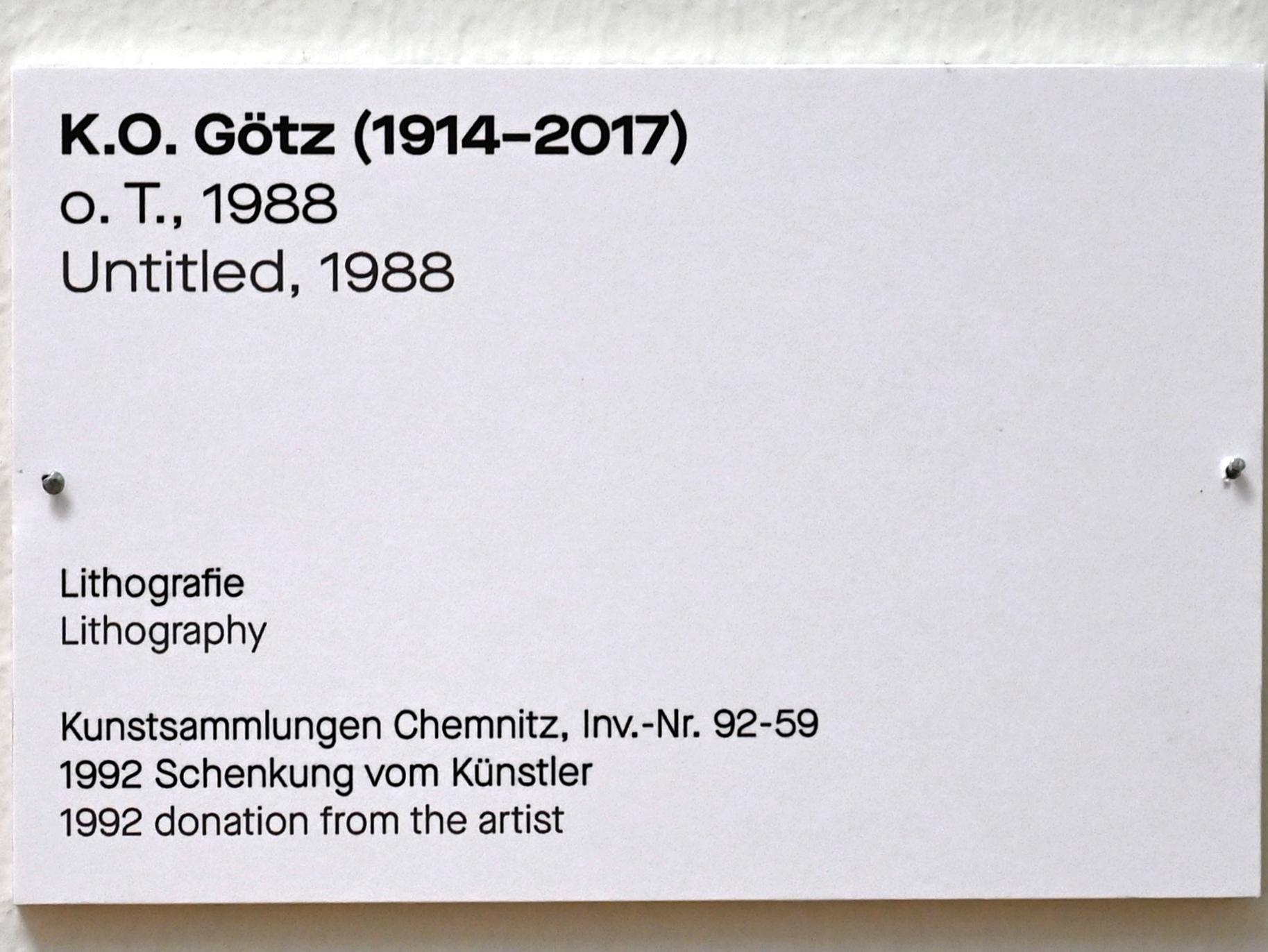 Karl Otto (K. O.) Götz (1954–2004), o. T., Chemnitz, Kunstsammlungen am Theaterplatz, Form Fläche Geste, Saal 3, 1988, Bild 2/2