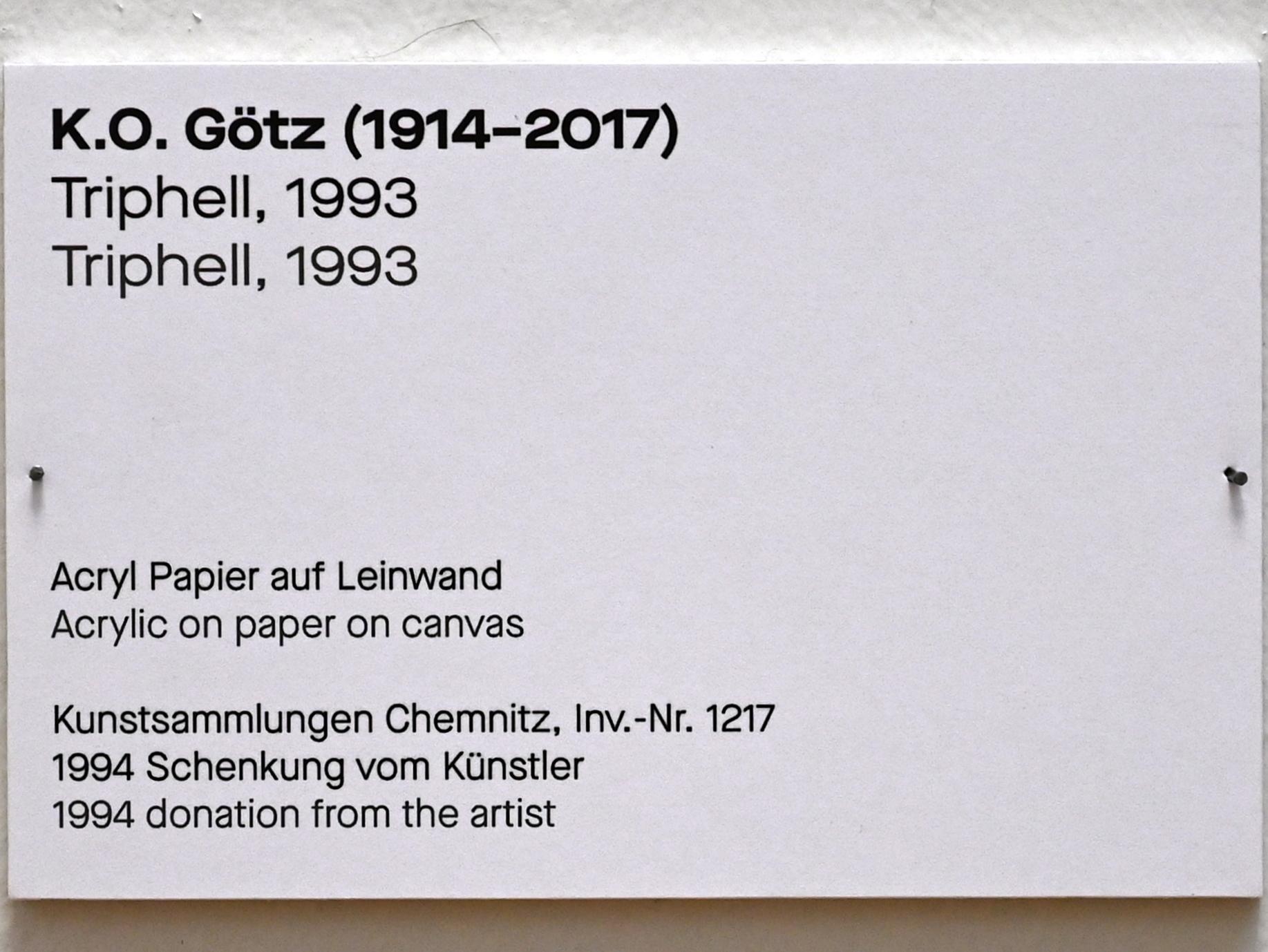 Karl Otto (K. O.) Götz (1954–2004), Triphell, Chemnitz, Kunstsammlungen am Theaterplatz, Form Fläche Geste, Saal 3, 1993, Bild 2/2