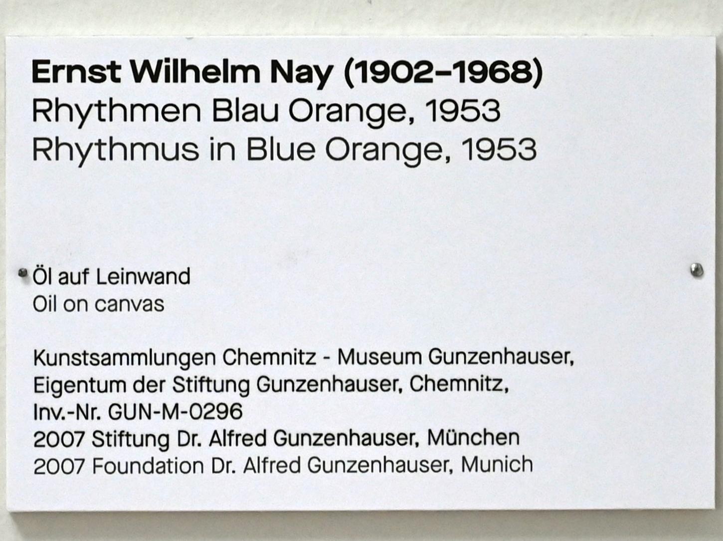 Ernst Wilhelm Nay (1935–1967), Rhythmen Blau Orange, Chemnitz, Kunstsammlungen am Theaterplatz, Form Fläche Geste, Saal 7, 1953, Bild 2/2