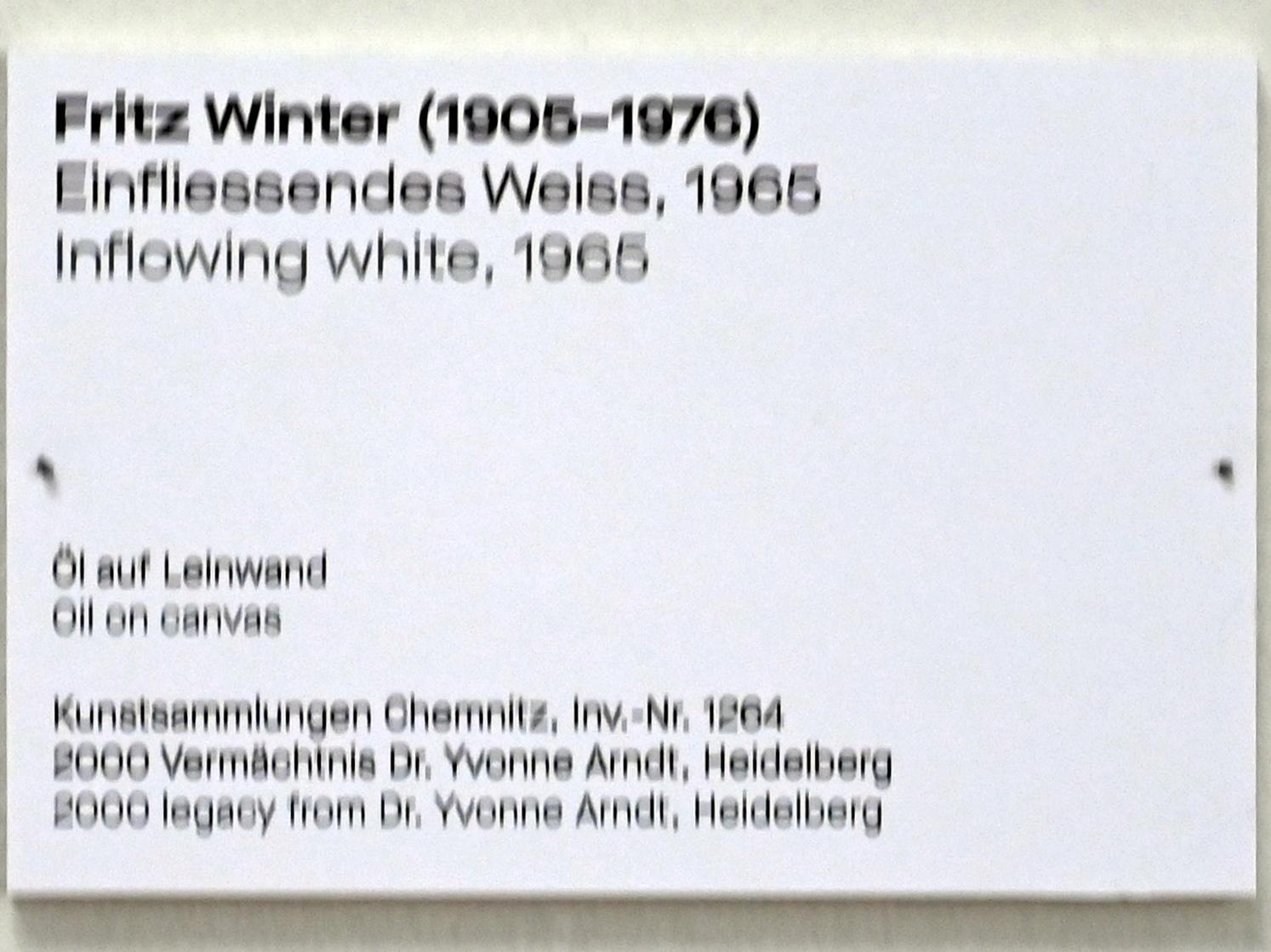 Fritz Winter (1932–1965), Einfliessendes Weiss, Chemnitz, Kunstsammlungen am Theaterplatz, Form Fläche Geste, Saal 7, 1965, Bild 2/2