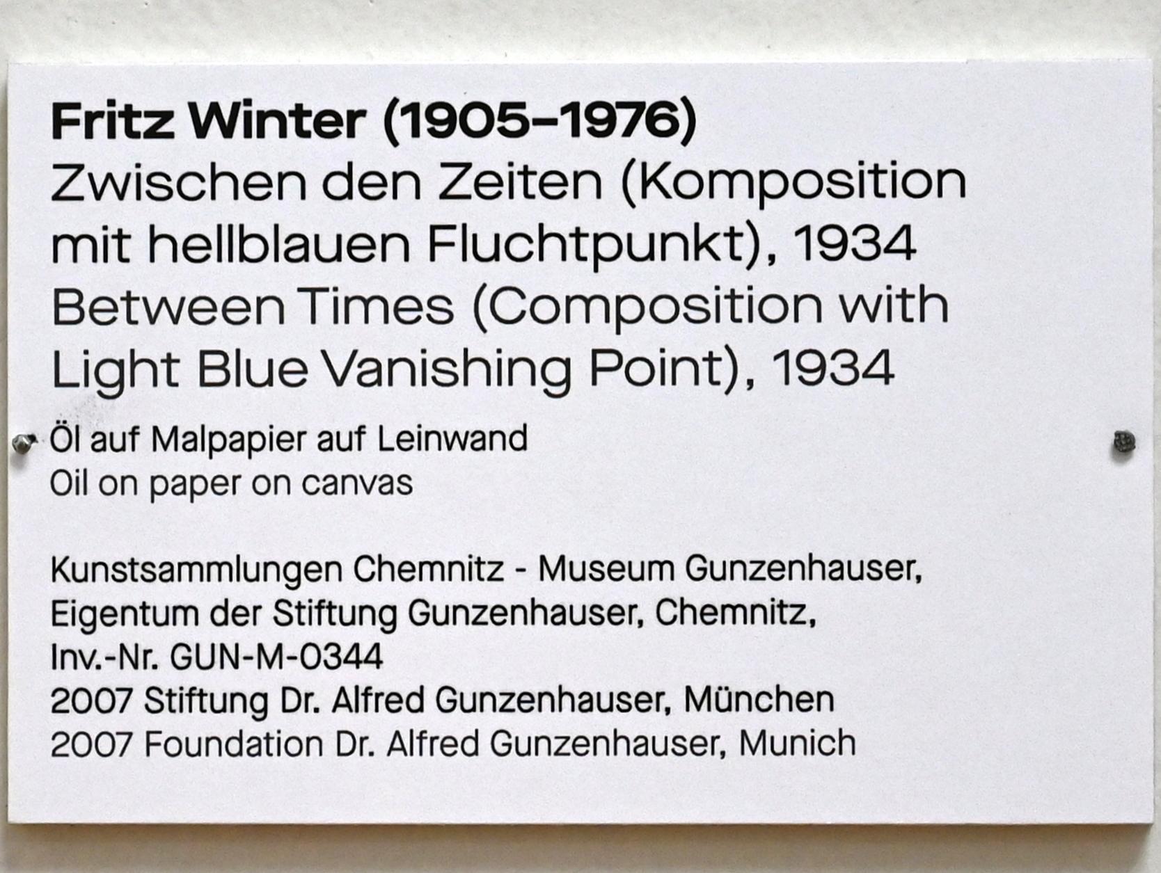 Fritz Winter (1932–1965), Zwischen den Zeiten (Komposition mit hellblauem Fluchtpunkt), Chemnitz, Kunstsammlungen am Theaterplatz, Form Fläche Geste, Saal 8, 1934, Bild 2/2