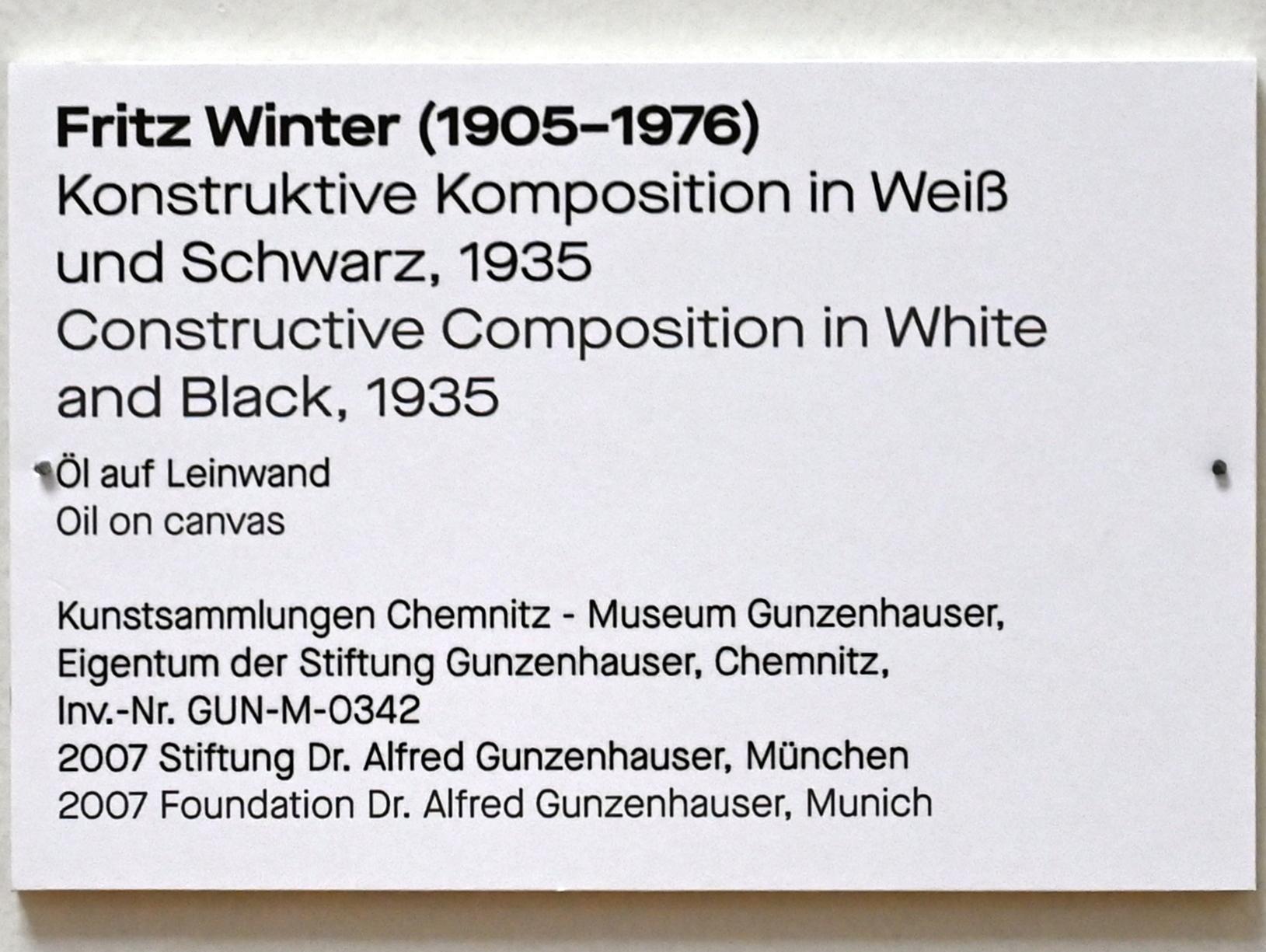 Fritz Winter (1932–1965), Konstruktive Komposition in Weiß und Schwarz, Chemnitz, Kunstsammlungen am Theaterplatz, Form Fläche Geste, Saal 8, 1935, Bild 2/2