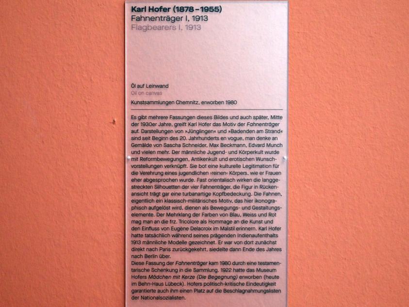 Karl Hofer (Carl Hofer) (1913–1950), Fahnenträger I, Chemnitz, Kunstsammlungen am Theaterplatz, Form Fläche Geste, Saal 11, 1913, Bild 2/2