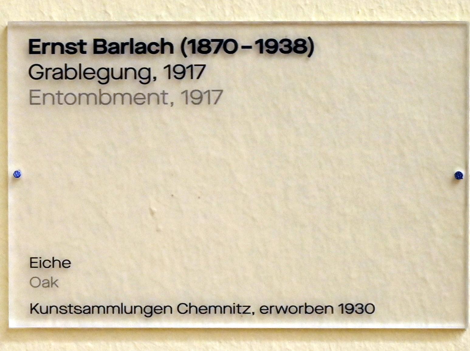 Ernst Barlach (1906–1936), Grablegung, Chemnitz, Kunstsammlungen am Theaterplatz, Form Fläche Geste, Saal 13, 1917, Bild 2/2
