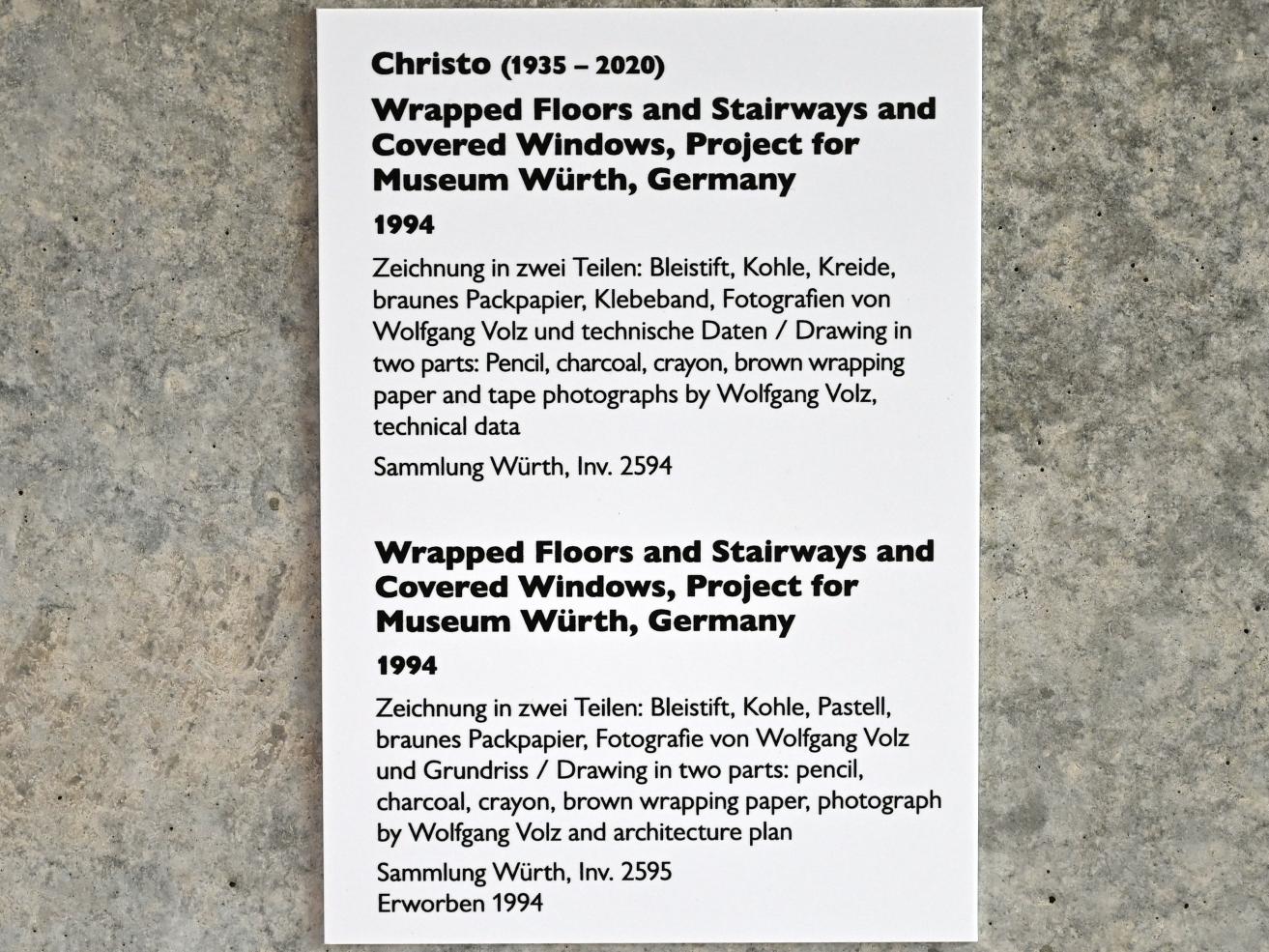 Christo (1961–2019), Wrapped Floors and Stairways and Covered Windows, Project for Museum Würth, Germany, Künzelsau, Museum Würth 2, Carmen Würth Forum, 1994, Bild 2/2