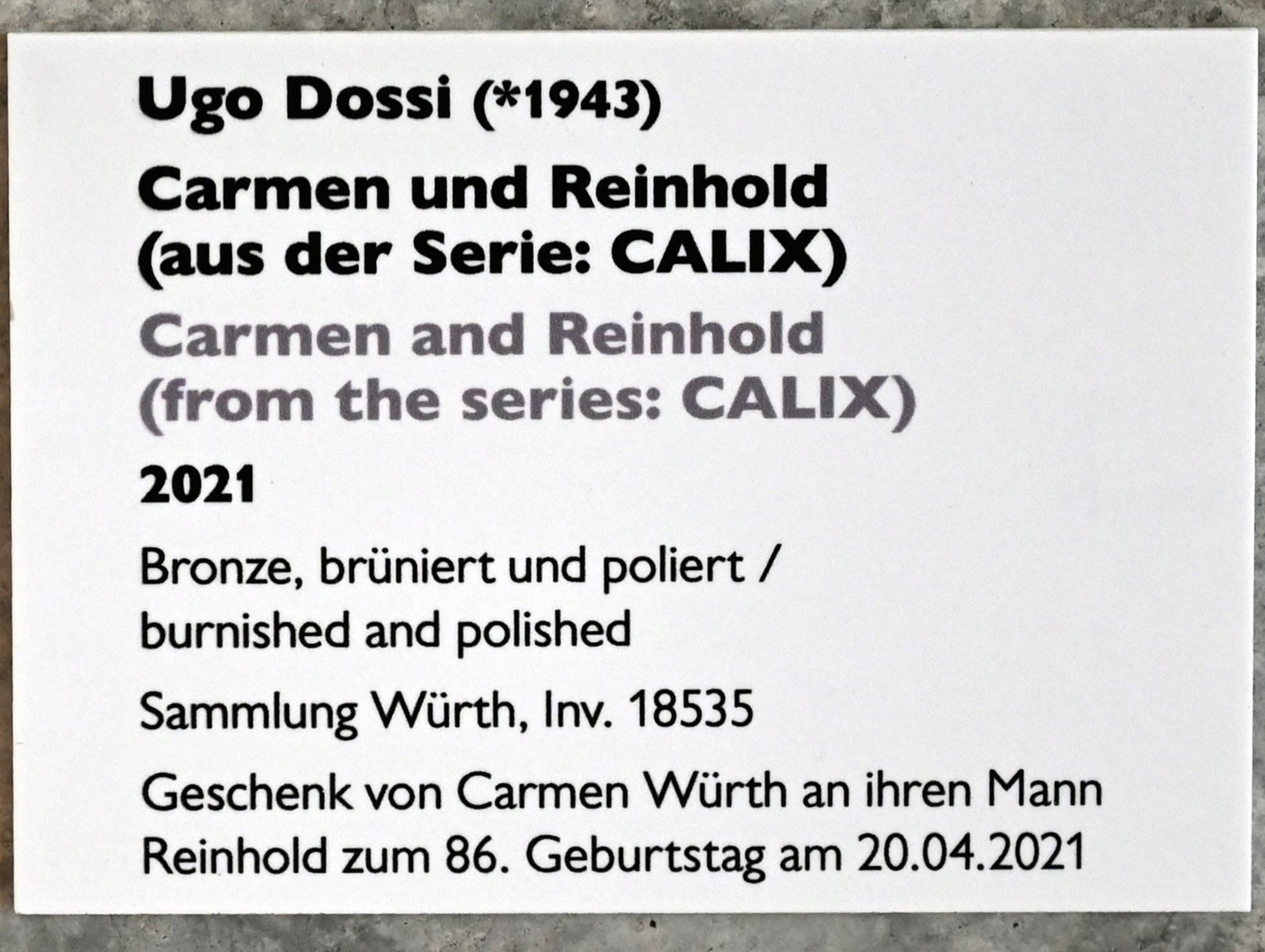 Ugo Dossi (2010–2021), Carmen und Reinhold (aus der Serie: CALIX), Künzelsau, Museum Würth 2, Carmen Würth Forum, 2021, Bild 4/4