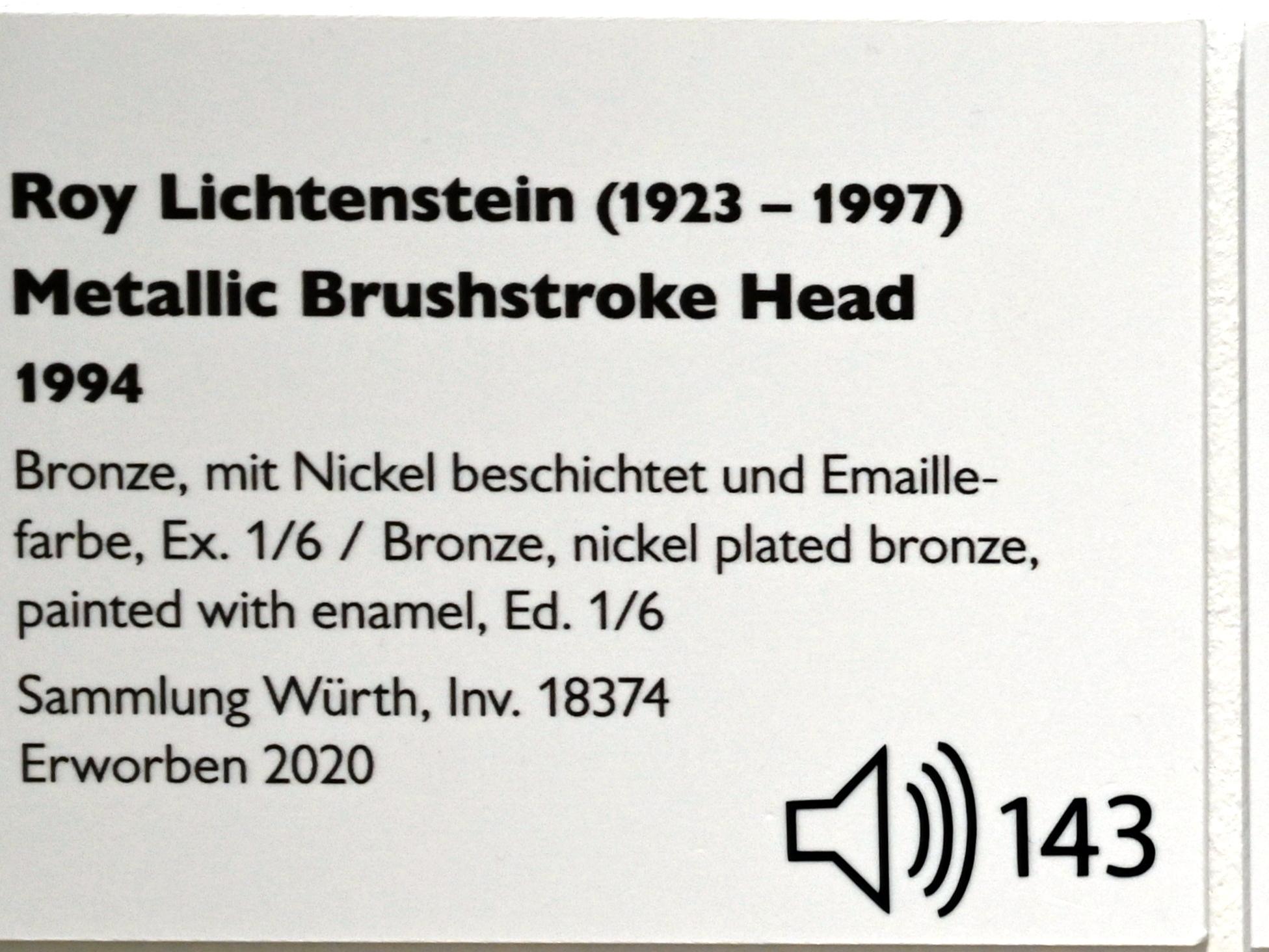 Roy Lichtenstein (1962–1994), Metallic Brushstroke Head, Künzelsau, Museum Würth 2, Saal 1, 1994, Bild 3/3