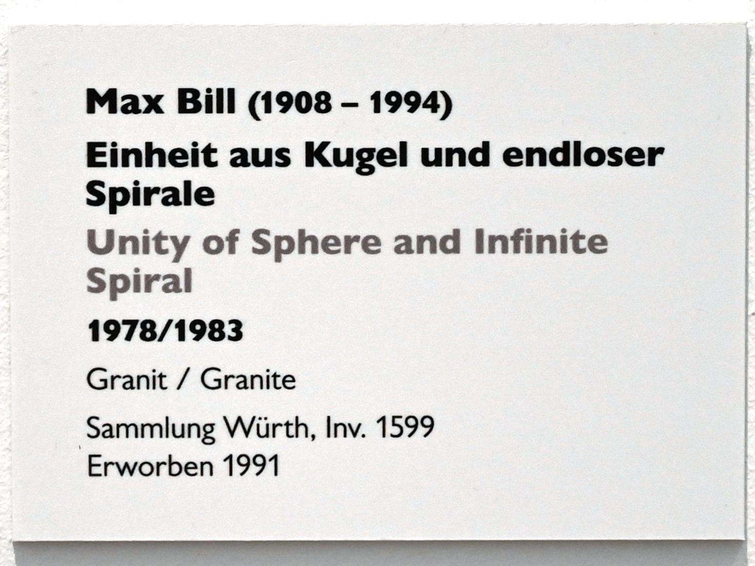 Max Bill (1965–1978), Einheit aus Kugel und endloser Spirale, Künzelsau, Museum Würth 2, Saal 1, 1978, Bild 4/4