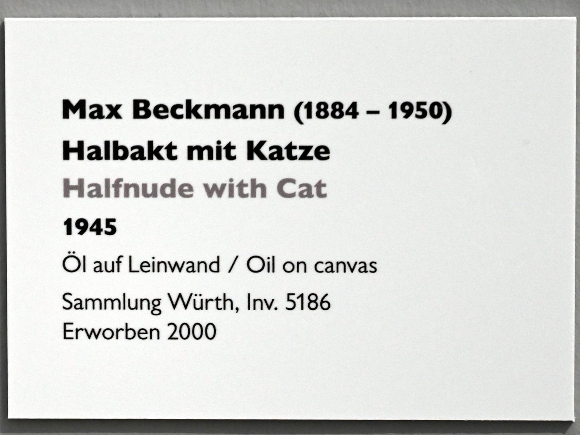 Max Beckmann (1905–1950), Halbakt mit Katze, Künzelsau, Museum Würth 2, Saal 2, 1945, Bild 2/2
