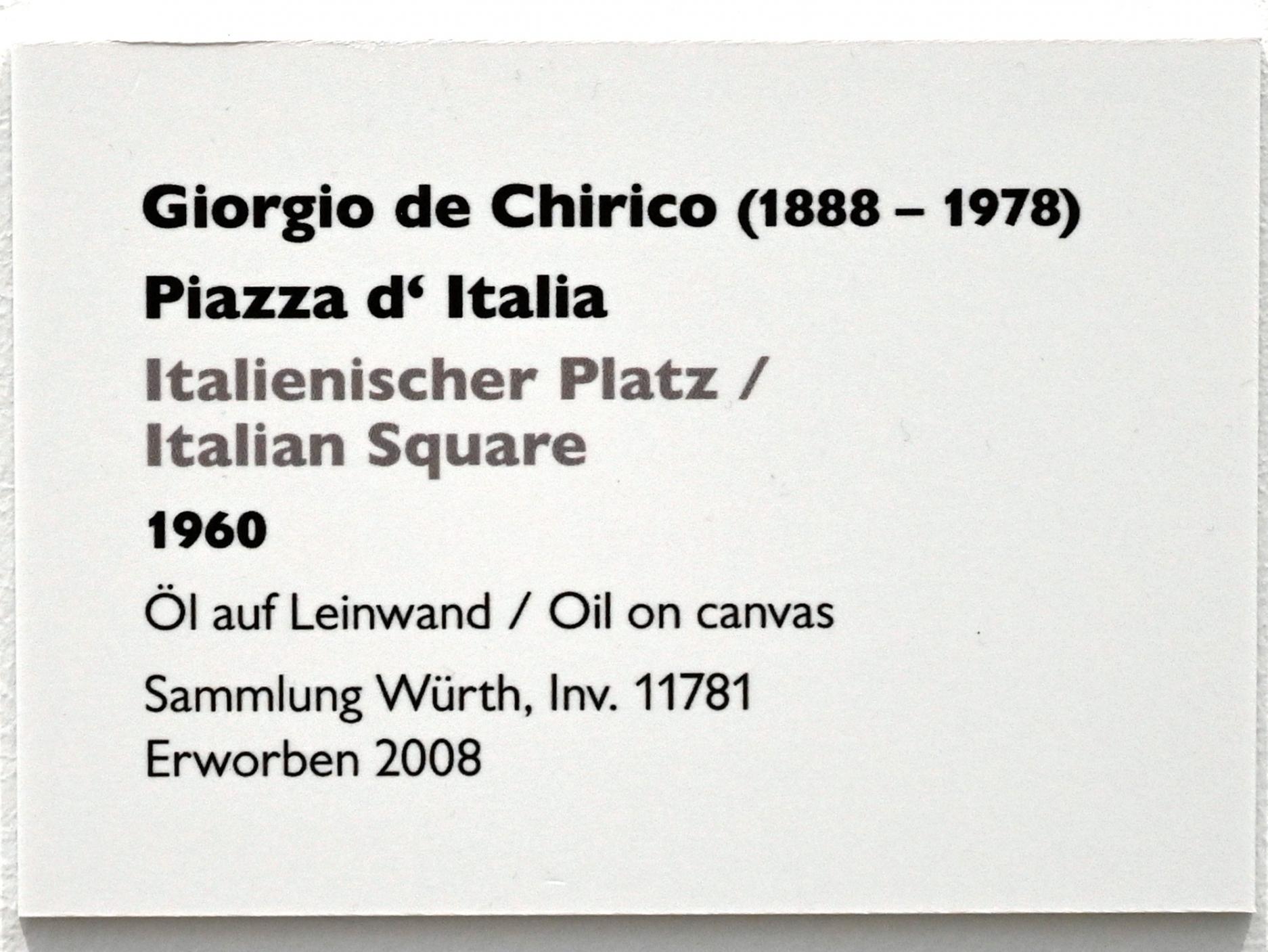 Giorgio de Chirico (1913–1973), Italienischer Platz, Künzelsau, Museum Würth 2, Saal 3, 1960, Bild 2/2