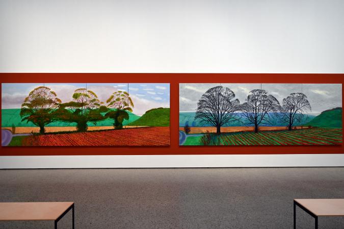 David Hockney (1962–2007), Drei Bäume bei Thixendale, Herbst, Künzelsau, Museum Würth 2, Saal 3, 2007–2008, Bild 3/4
