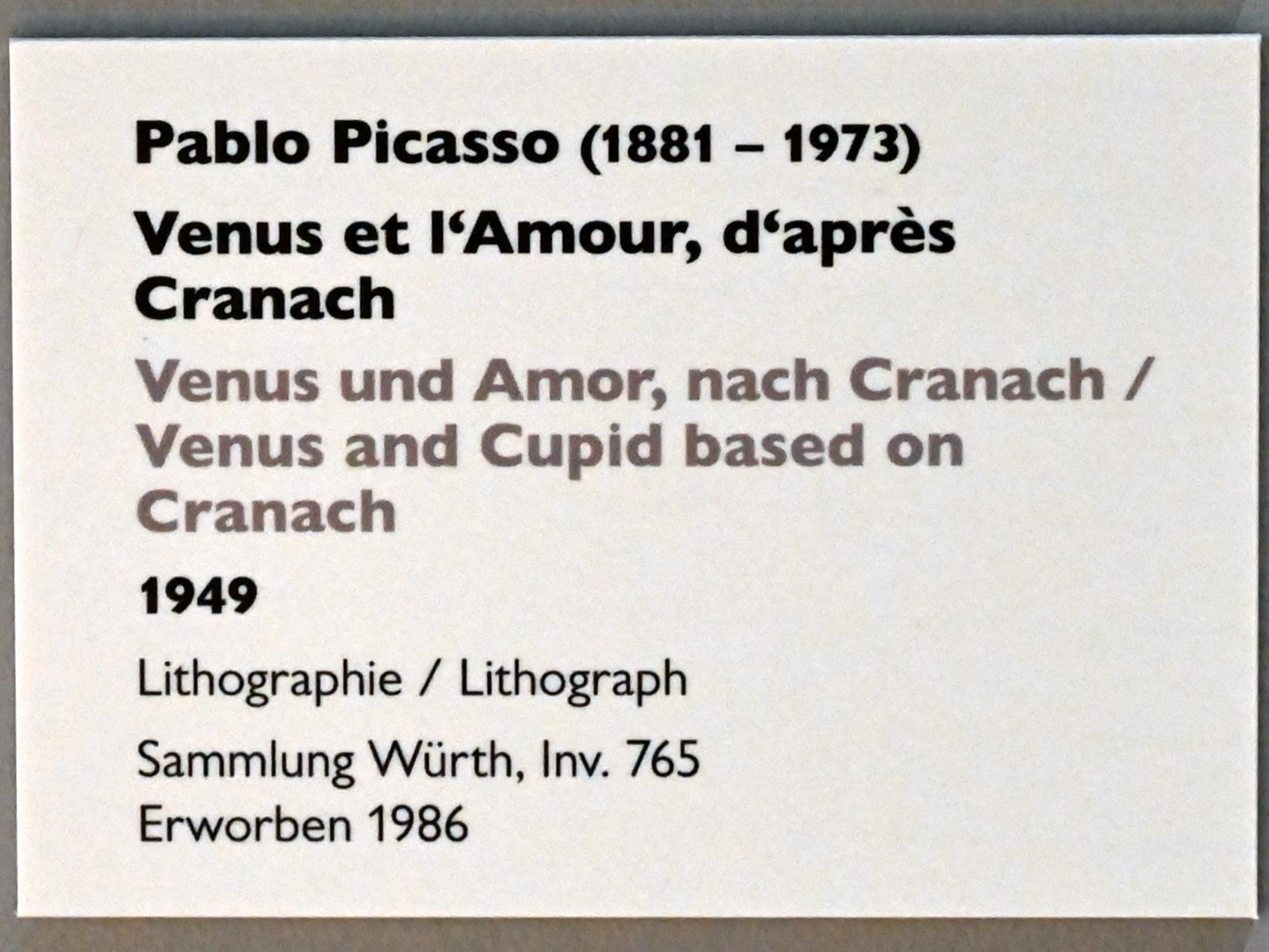 Pablo Picasso (1897–1972), Venus und Amor, nach Cranach, Künzelsau, Museum Würth 2, Kabinett im Untergeschoß, 1949, Bild 2/2