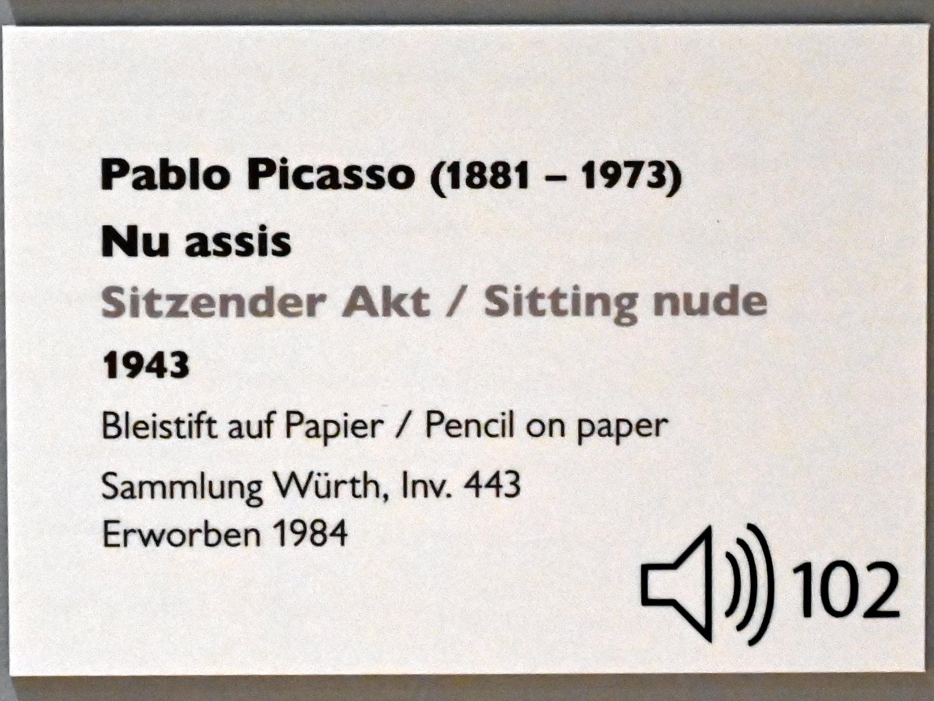 Pablo Picasso (1897–1972), Sitzender Akt, Künzelsau, Museum Würth 2, Kabinett im Untergeschoß, 1943, Bild 2/2