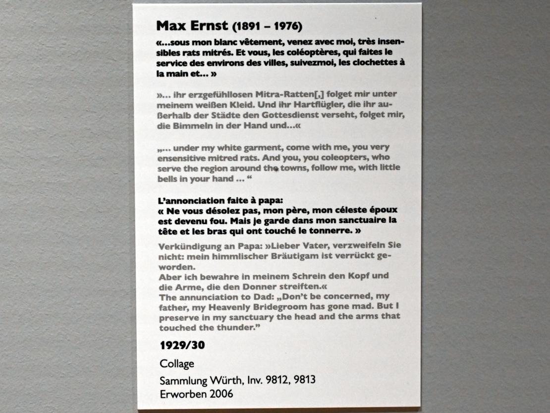 Max Ernst (1912–1970), Verkündigung an Papa, Künzelsau, Museum Würth 2, Kabinett im Untergeschoß, 1929–1930, Bild 2/2