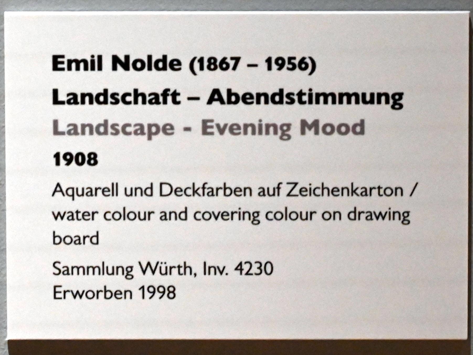 Emil Nolde (1903–1946), Landschaft - Abendstimmung, Künzelsau, Museum Würth 2, Kabinett im Untergeschoß, 1908, Bild 2/2